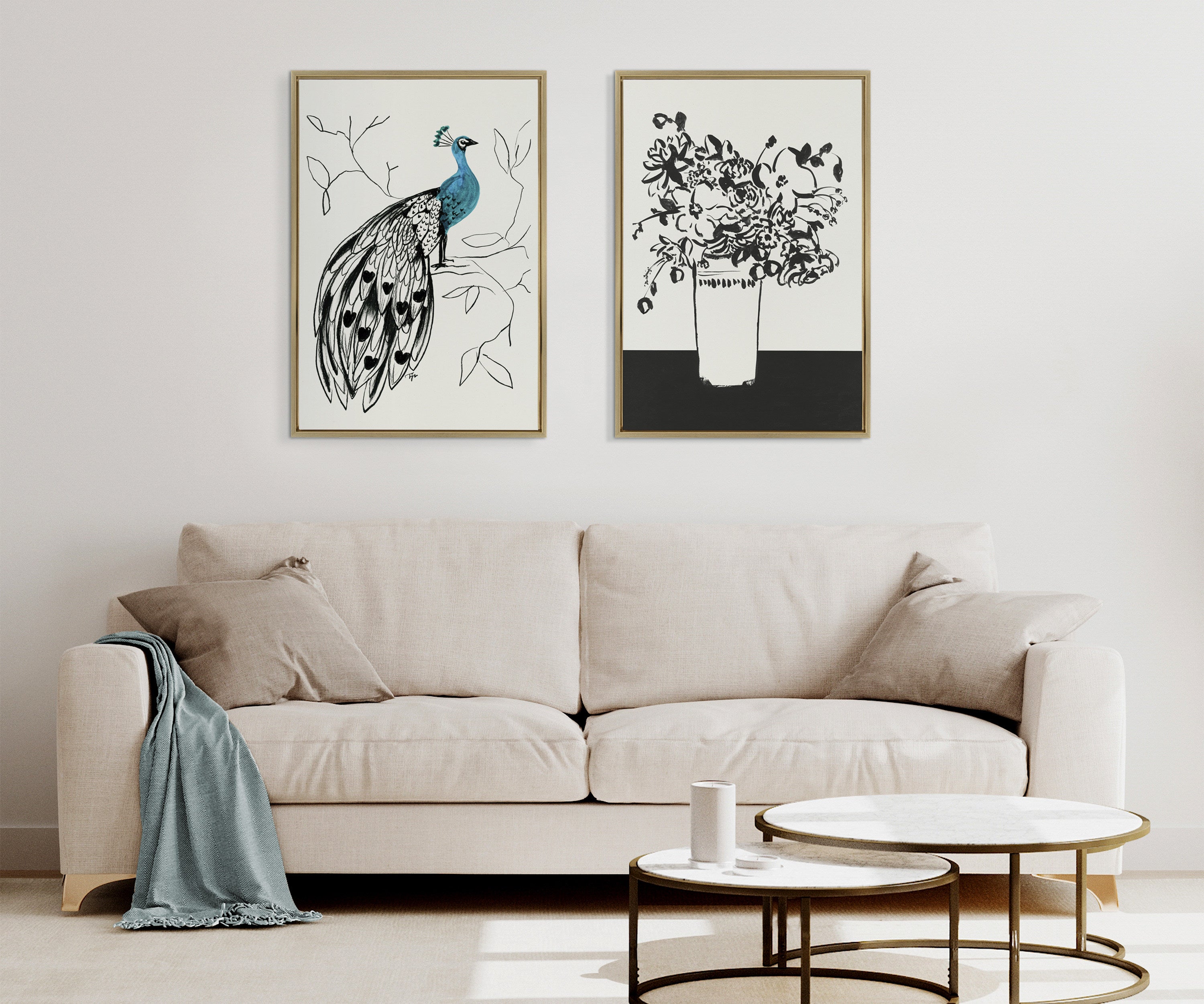 Sylvie 1043 Black and White Vase Framed Canvas by Teju Reval of SnazzyHues