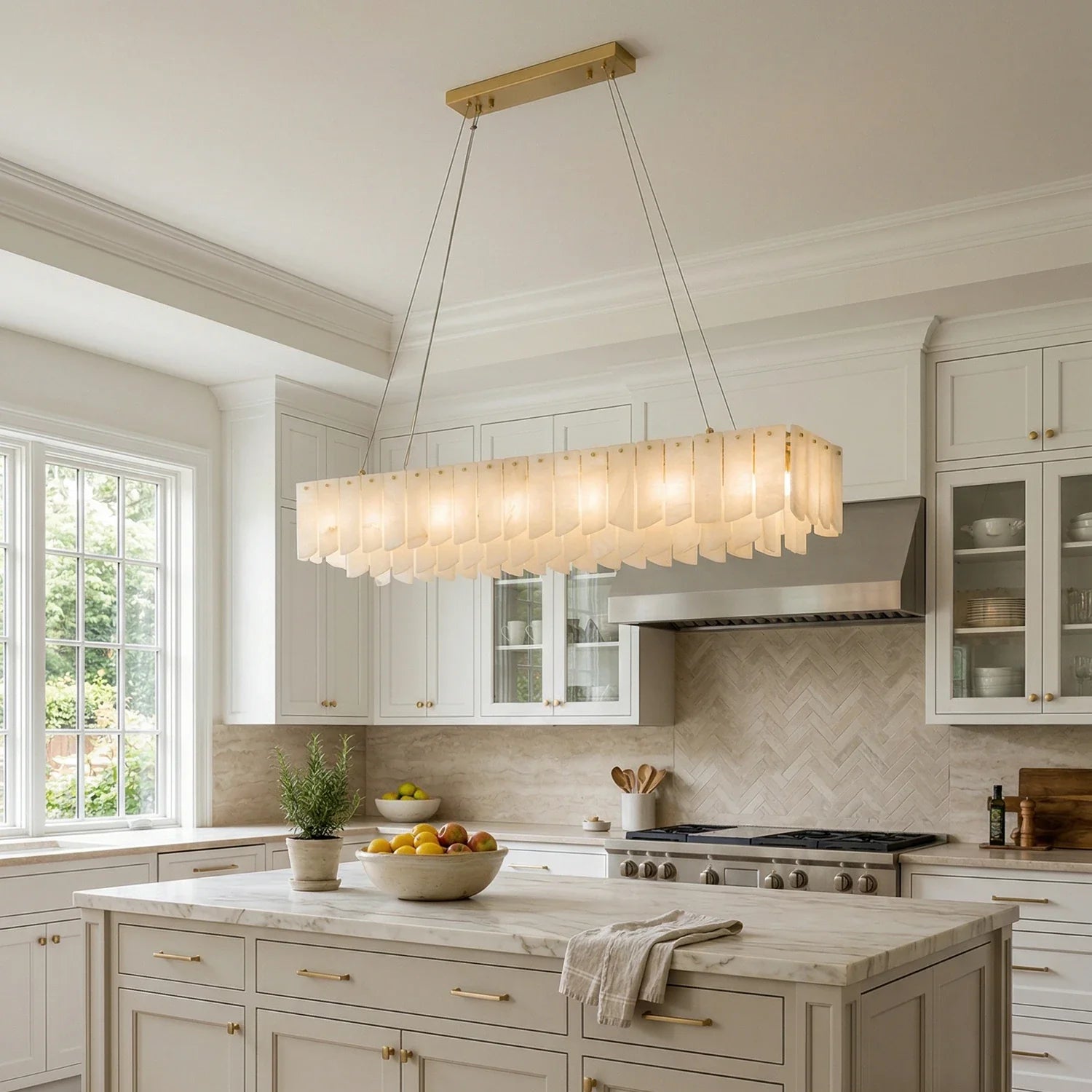 Cascade Alabaster Tiered Brass Chandelier
