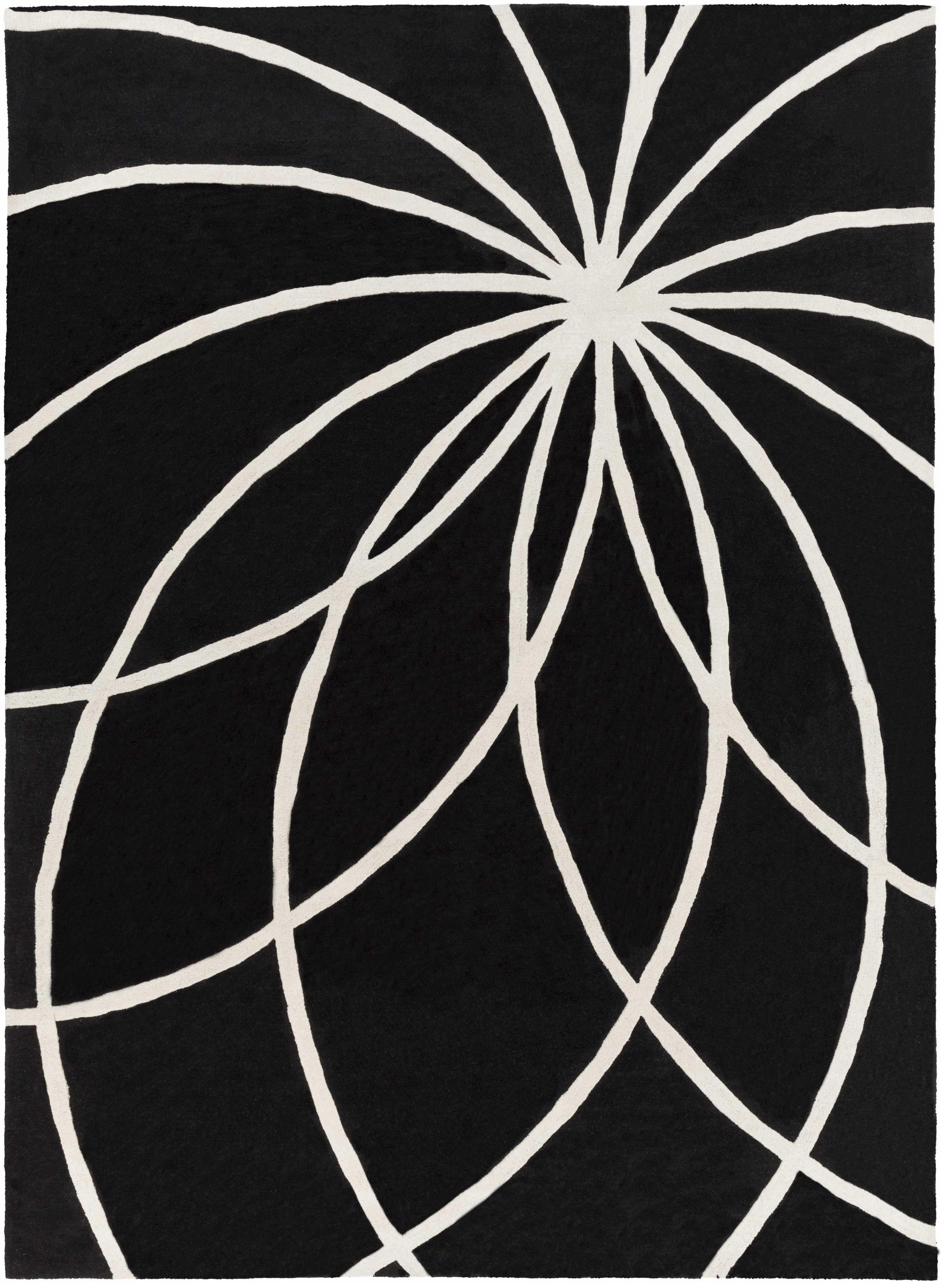 Davison Black Geometric Wool Carpet
