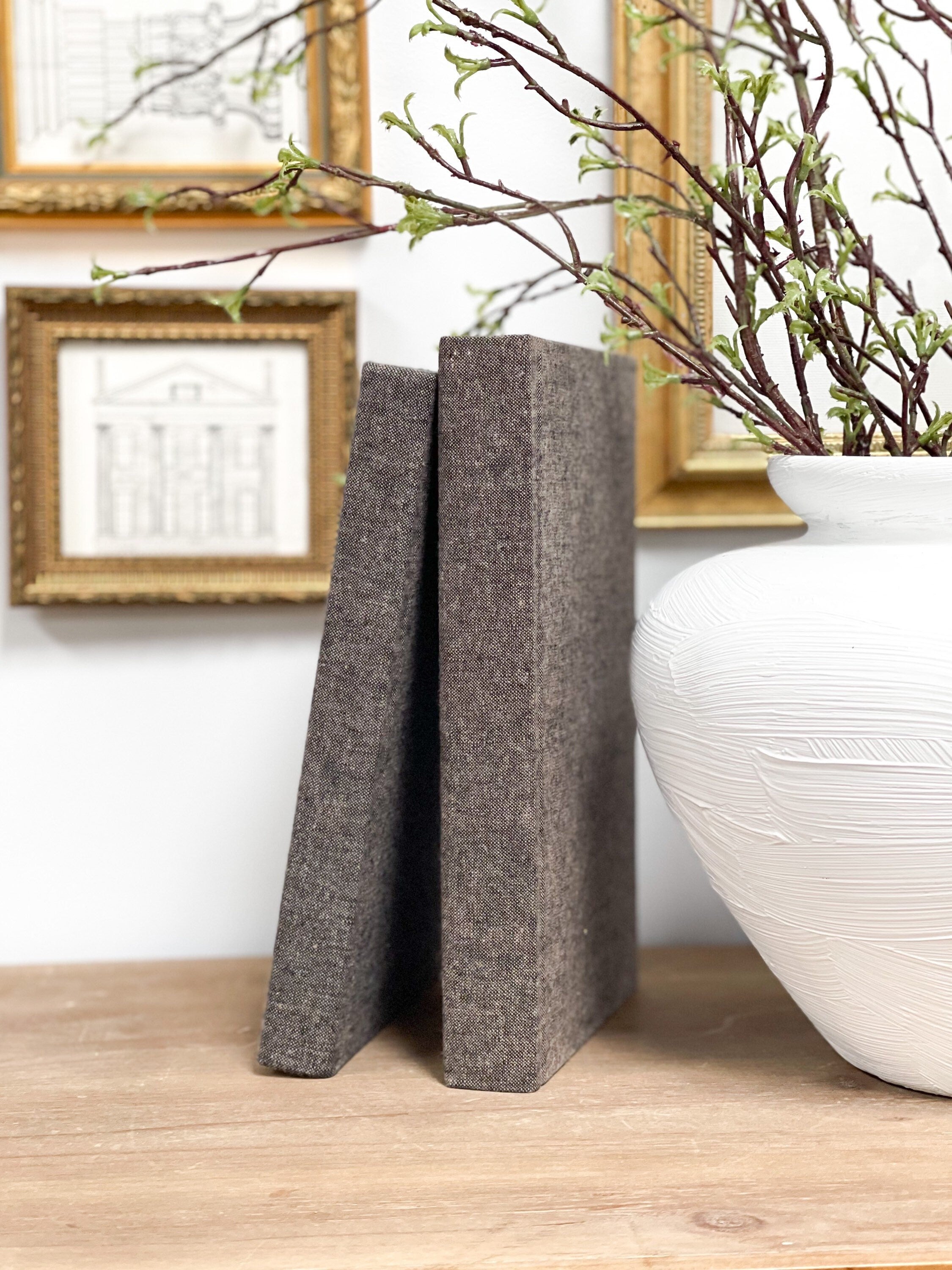 Espresso Linen Covered Decorative Books