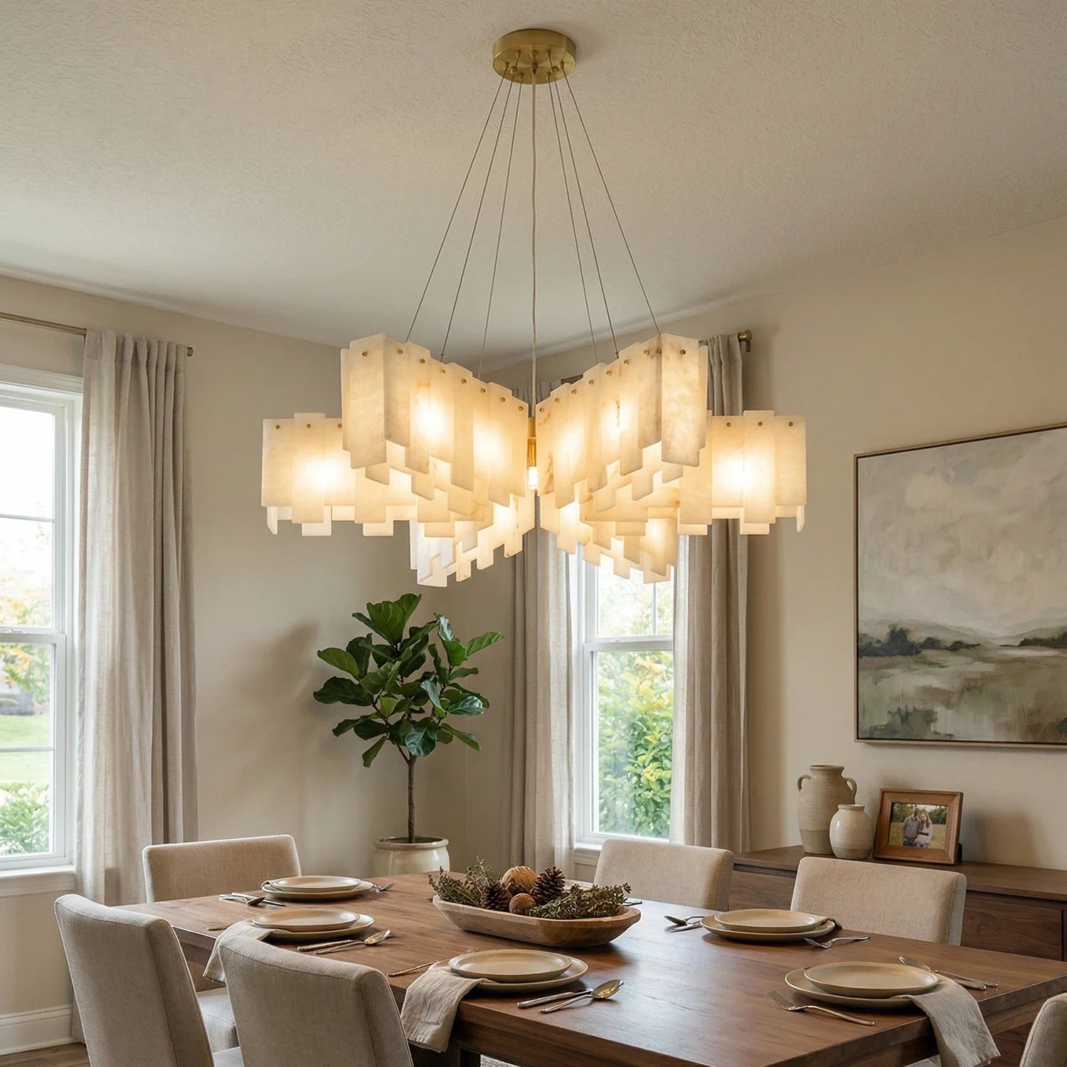 Cascade Alabaster Tiered Brass Chandelier