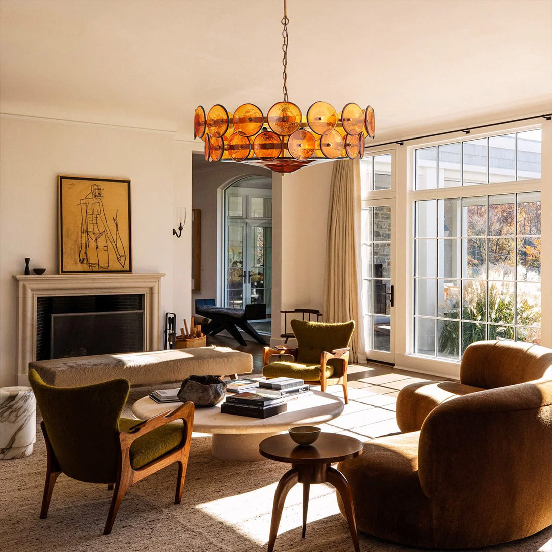 Italian Murano Style Glass Disc Chandelier