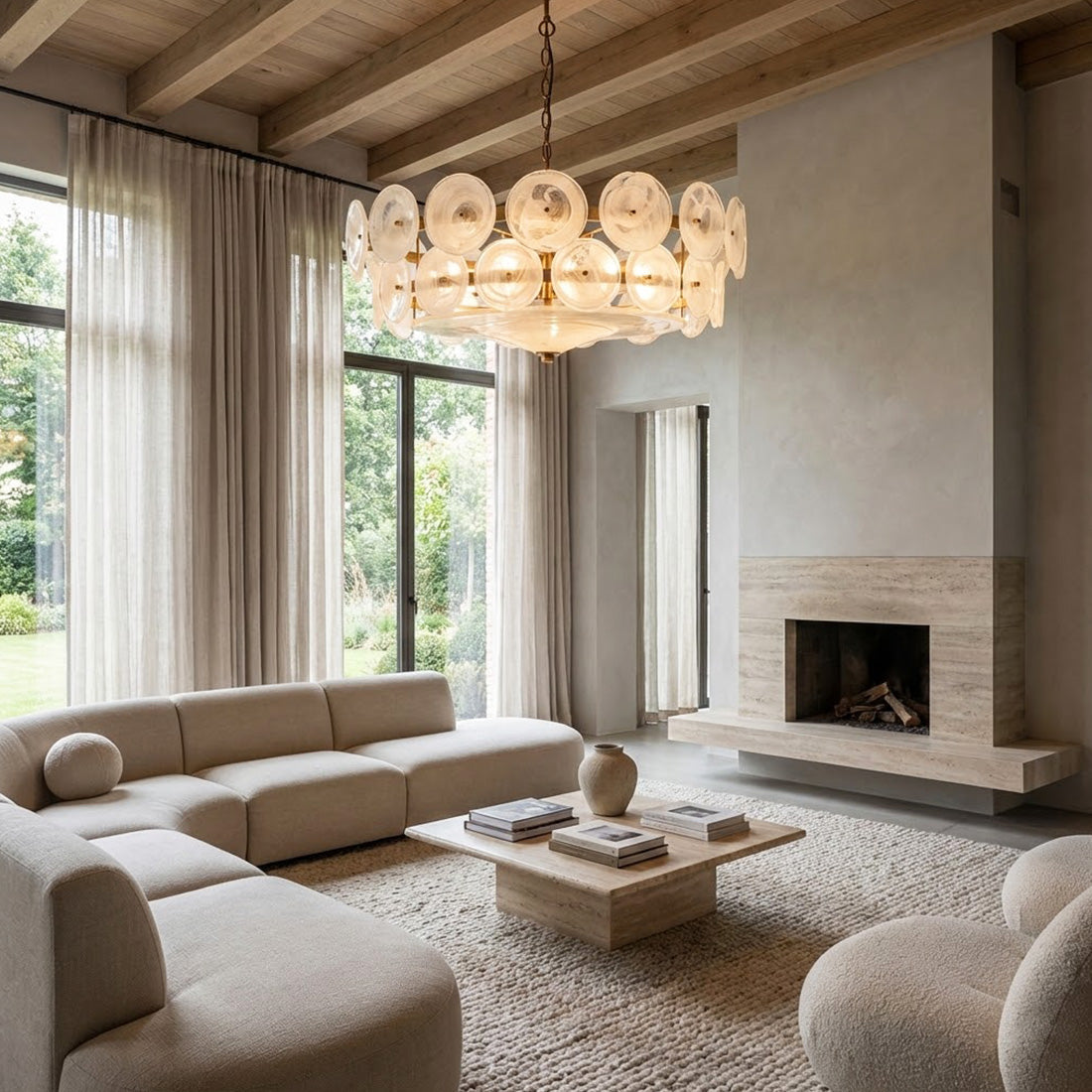 Italian Murano Style Glass Disc Chandelier
