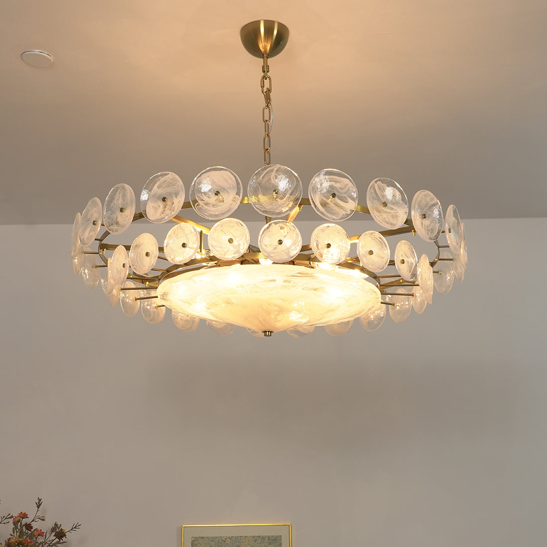 Italian Murano Style Glass Disc Chandelier