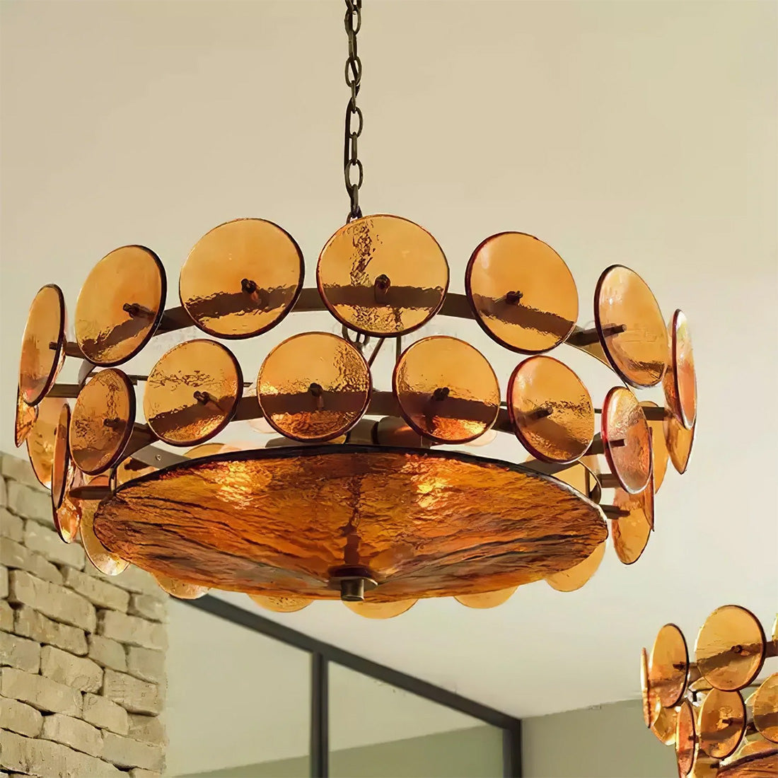 Italian Murano Style Glass Disc Chandelier