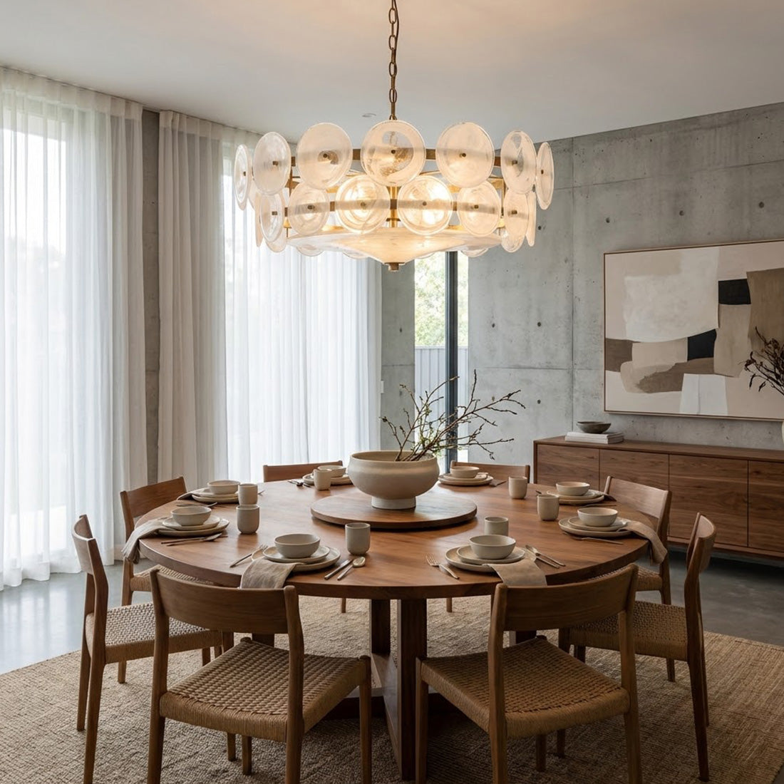 Italian Murano Style Glass Disc Chandelier