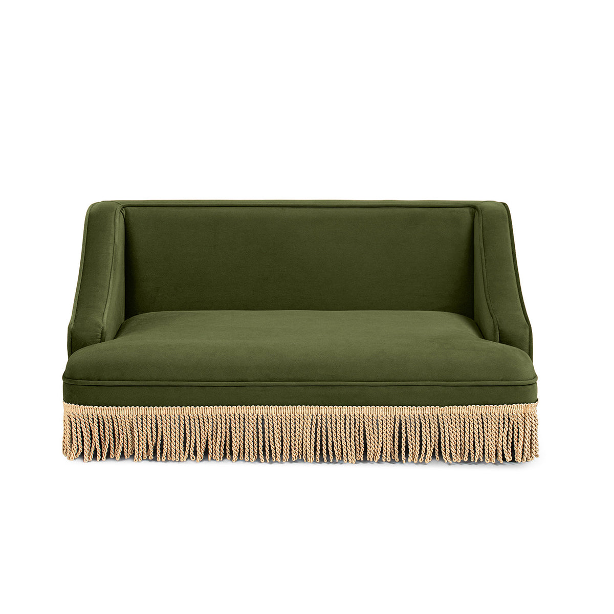 Olive Green Velvet Princess Pet Bed Sofa with Fringe Skirt - Medium