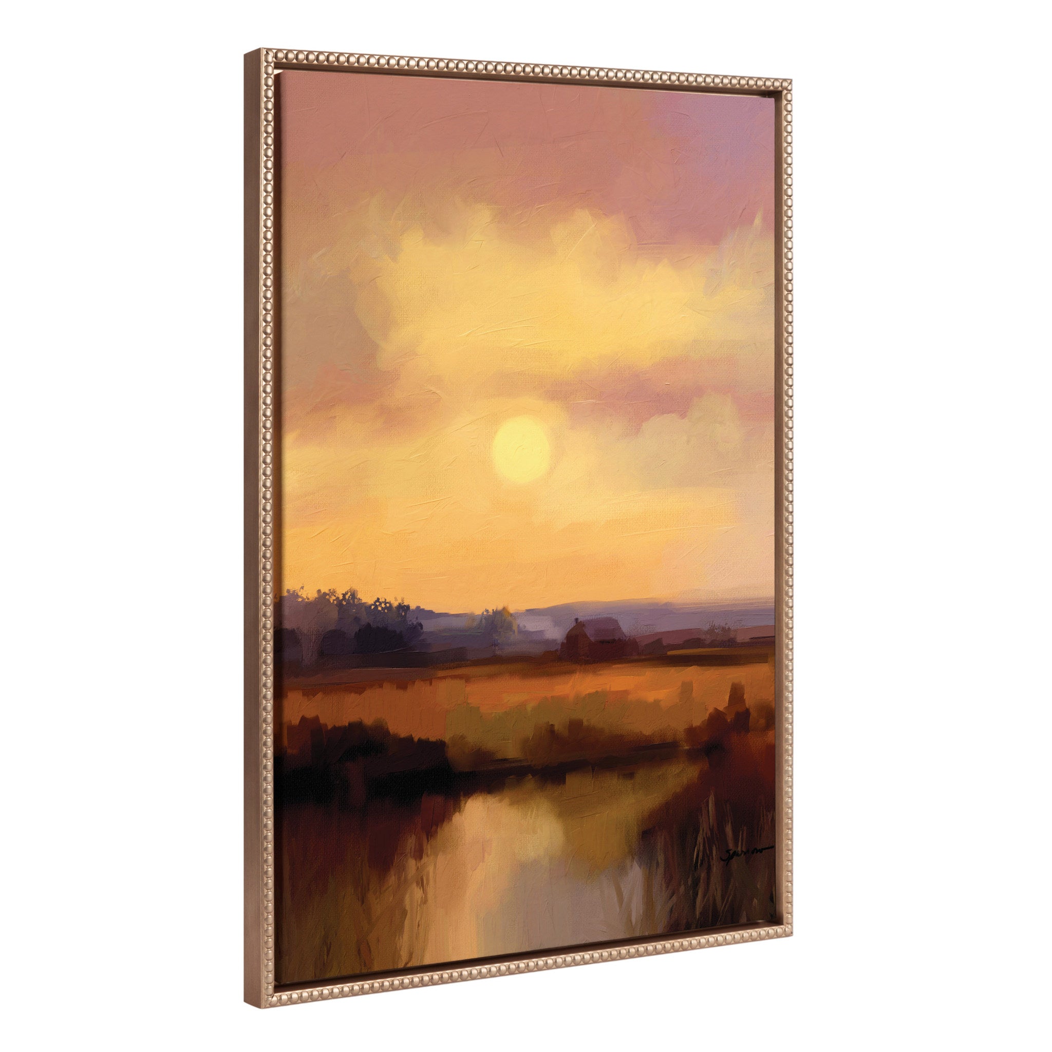 Sylvie Beaded Farm and Sun Framed Canvas by Mary Sparrow