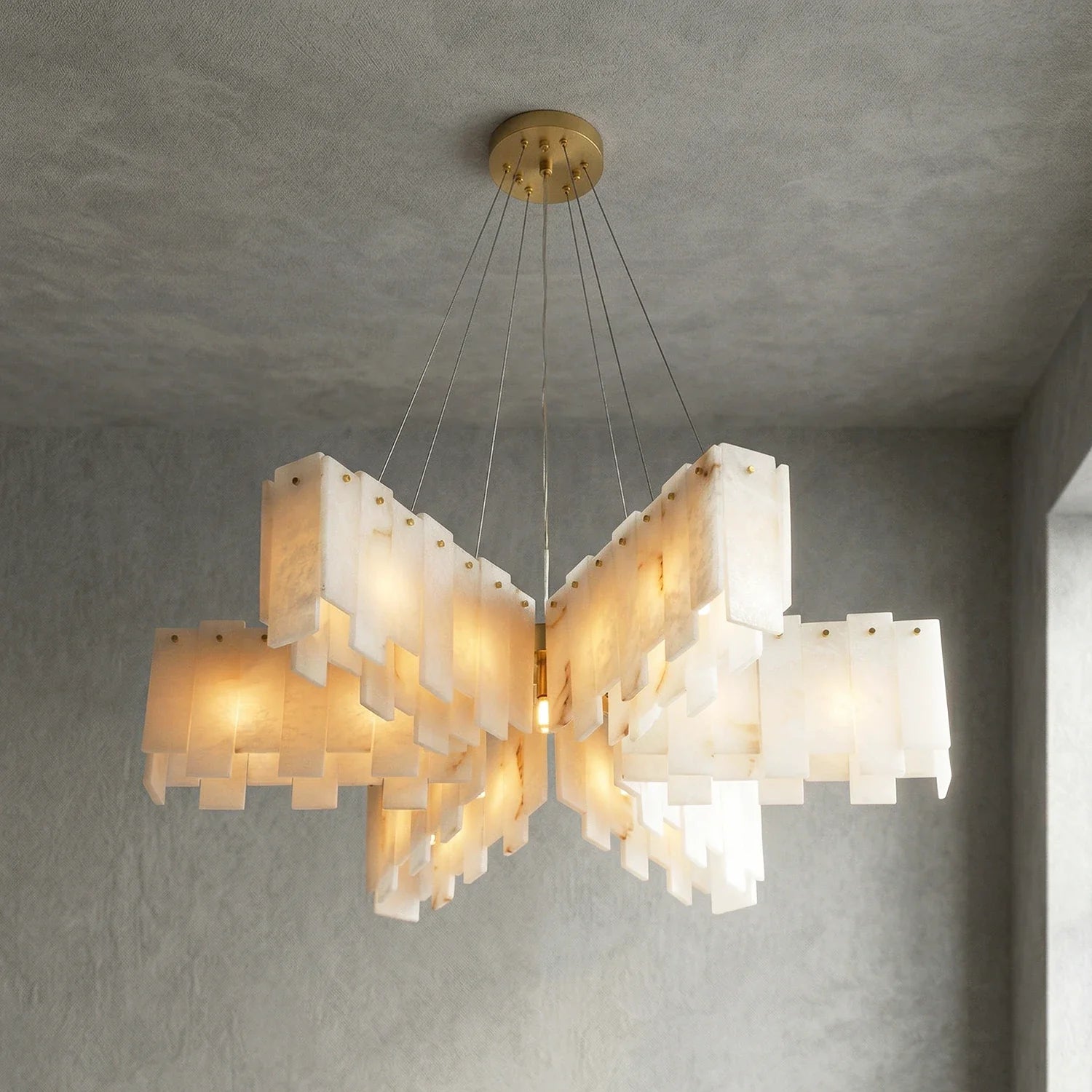 Cascade Alabaster Tiered Brass Chandelier