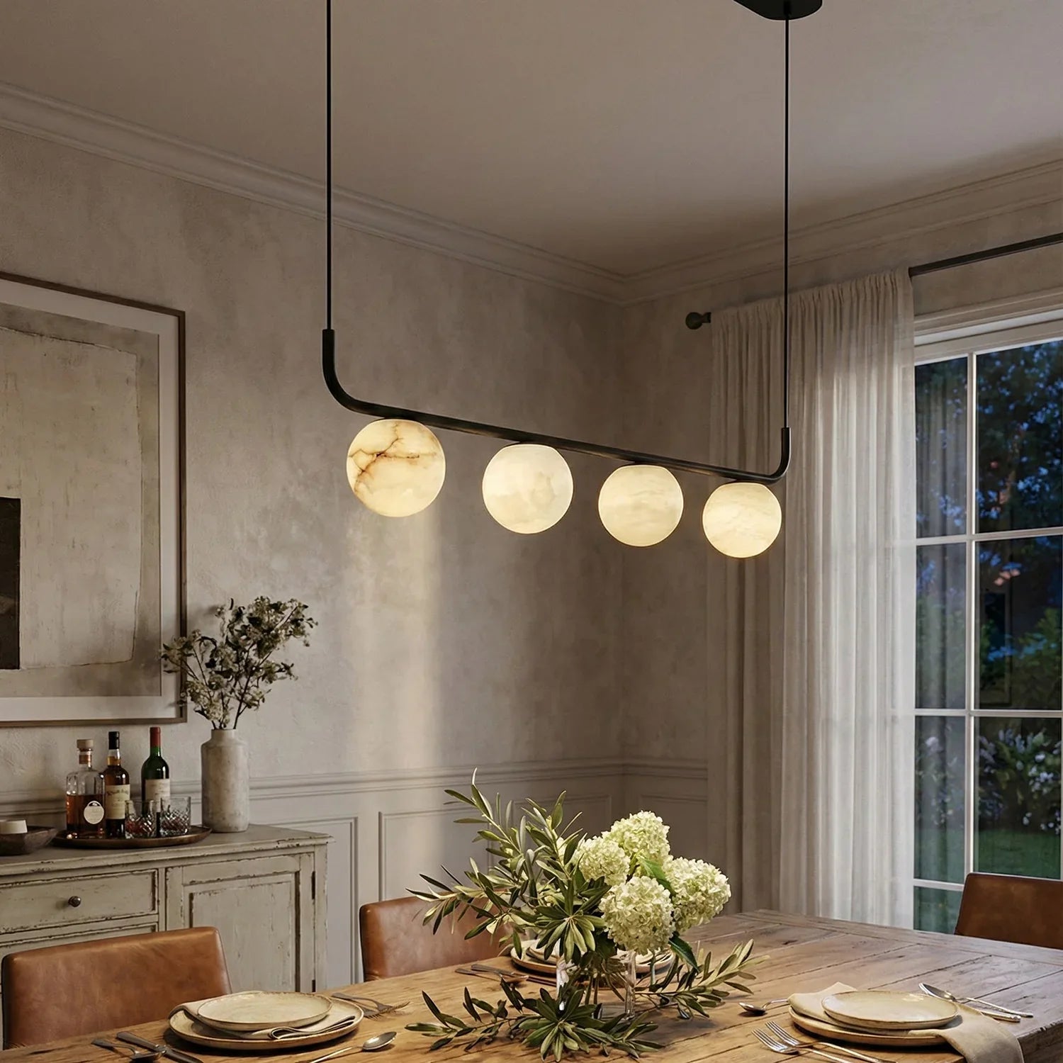 Long Strip Alabaster Spherical Chandelier