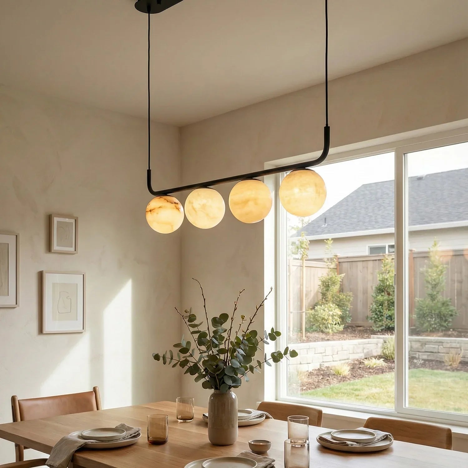 Long Strip Alabaster Spherical Chandelier