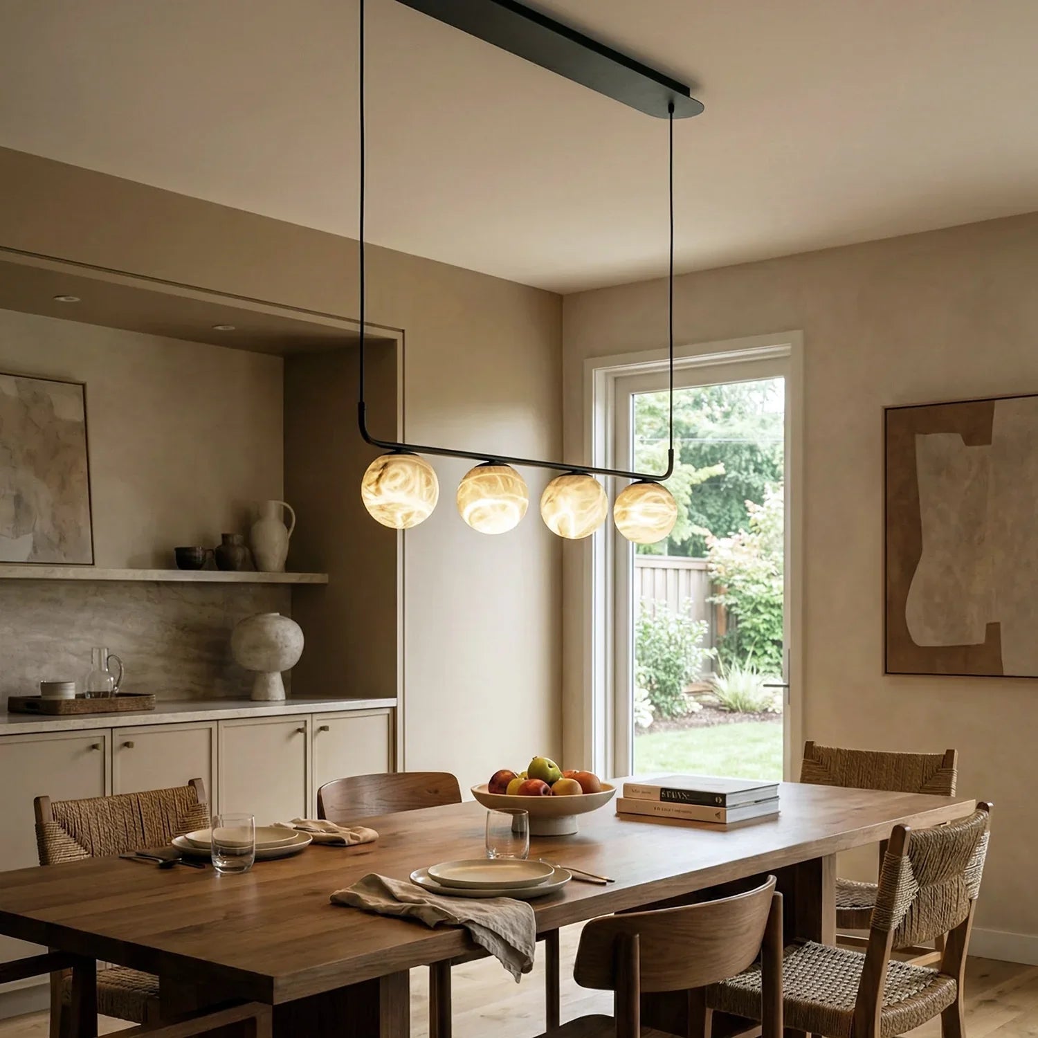 Long Strip Alabaster Spherical Chandelier