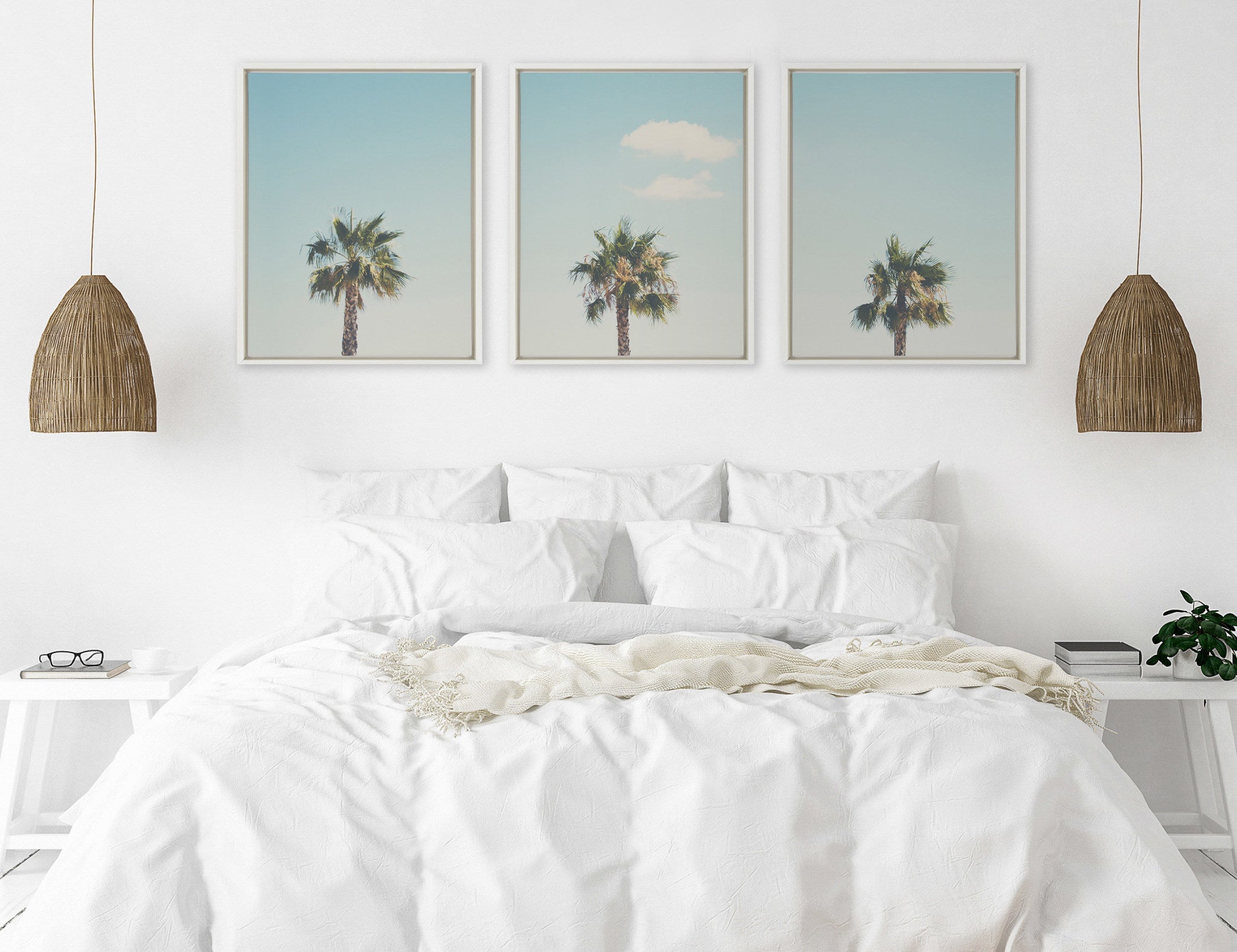 Sylvie Trio of Palm Trees 1, 2 and 3 Framed Canvas by Laura Evans
