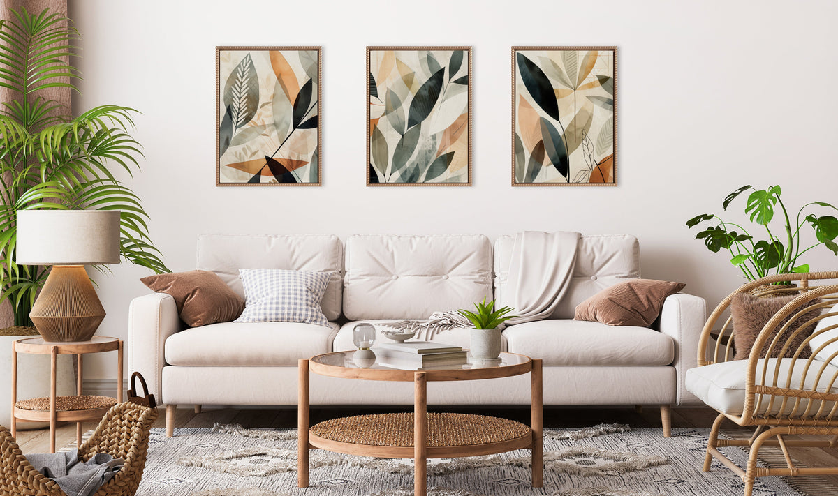 Sylvie Abstract Blue and Gray Earth Tone Botanical Framed Canvas Art Set by The Creative Bunch Studio