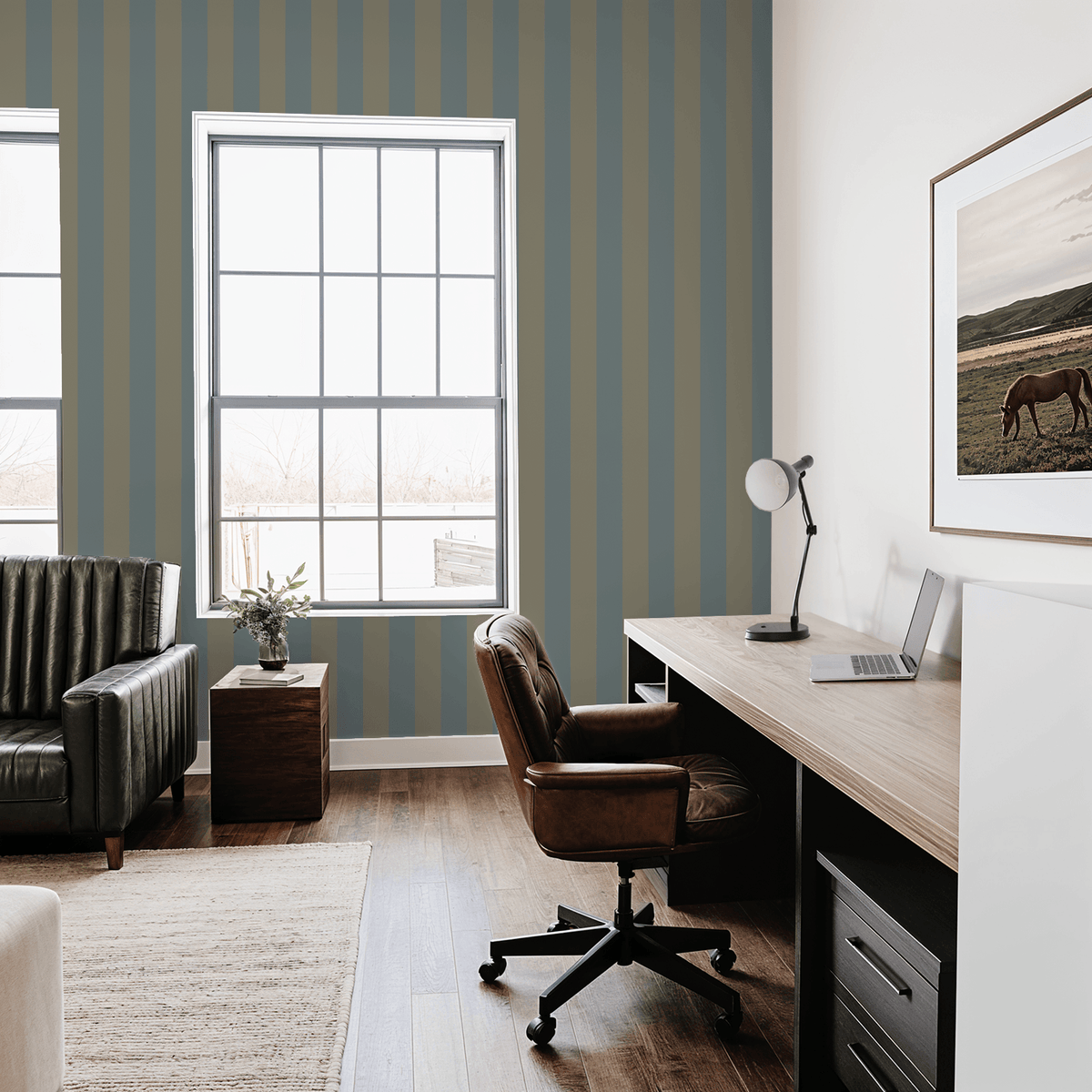 Simply Stripes (Blue & Olive) Wallpaper