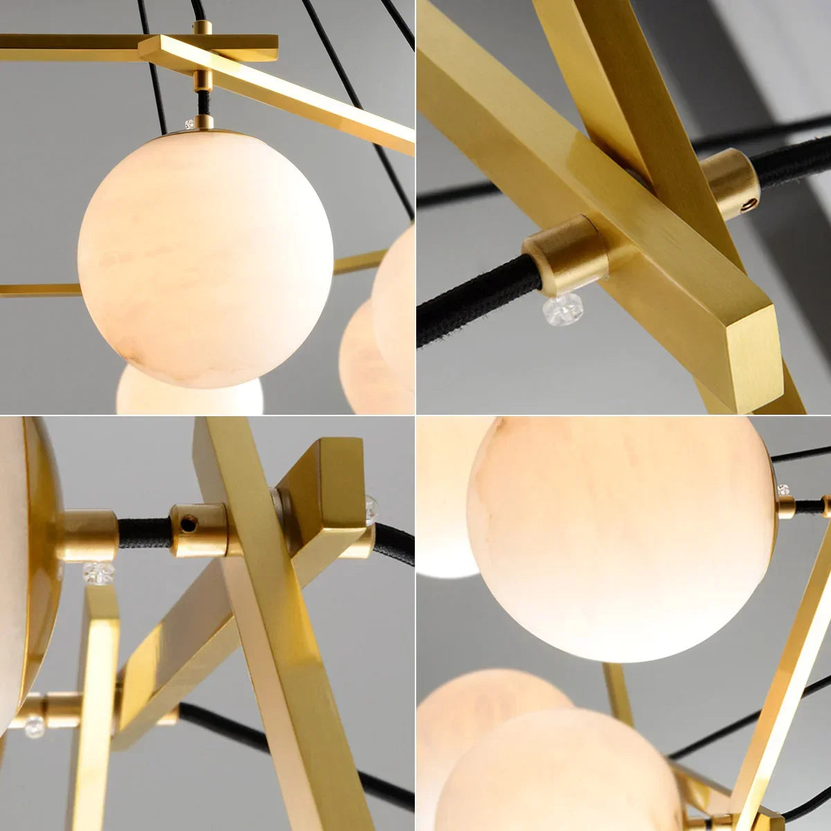 Modern Geometric Alabaster Sphere Chandelier