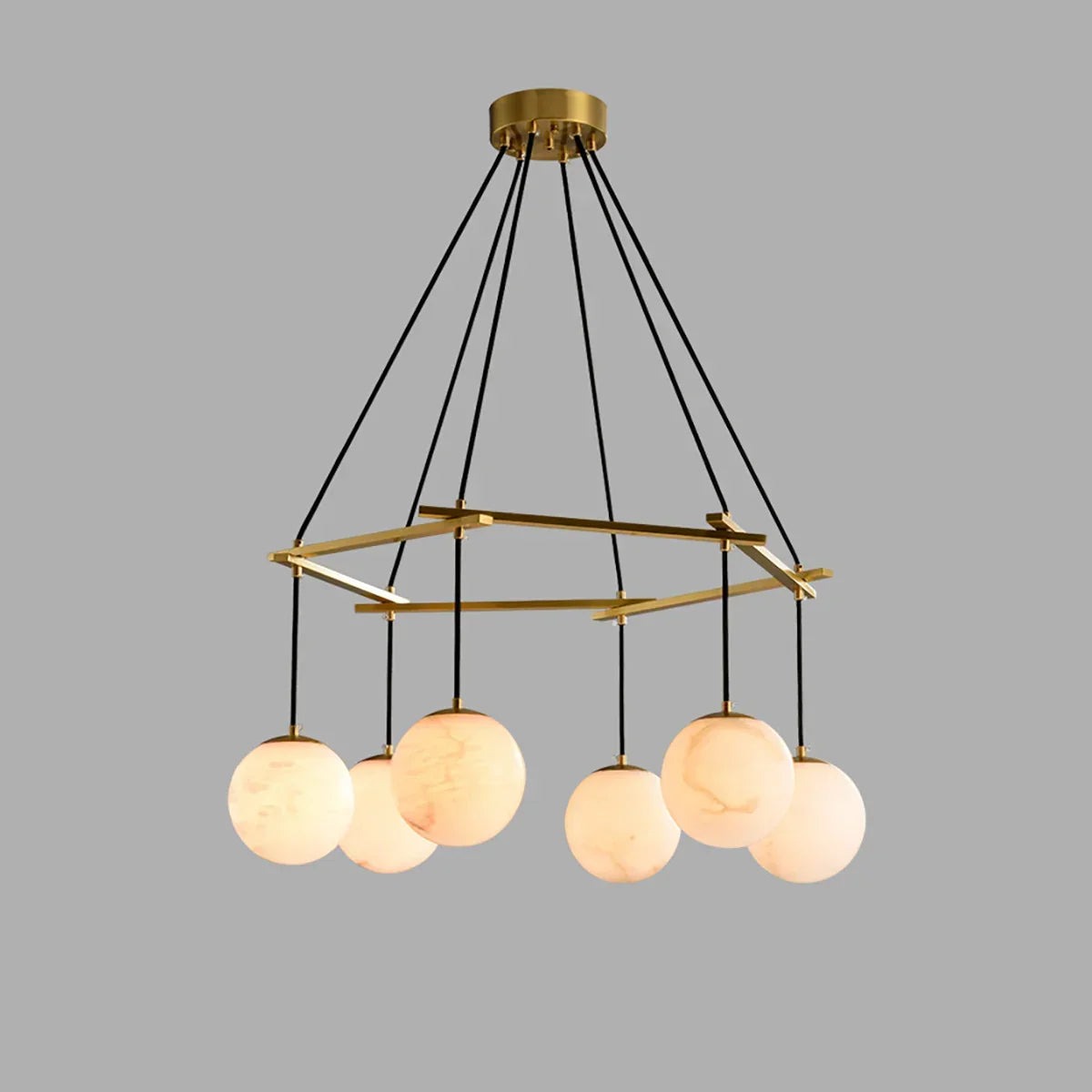 Modern Geometric Alabaster Sphere Chandelier