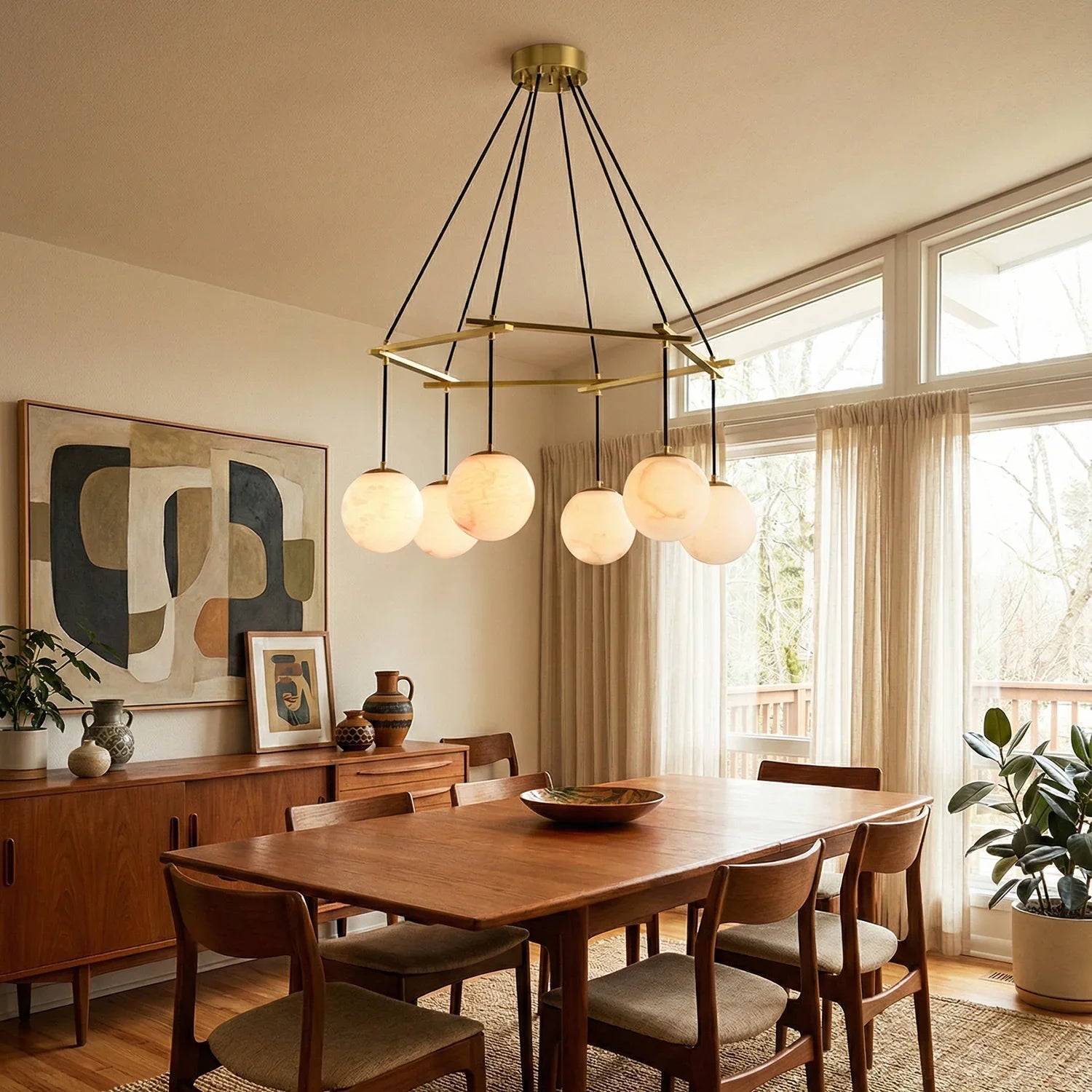 Modern Geometric Alabaster Sphere Chandelier