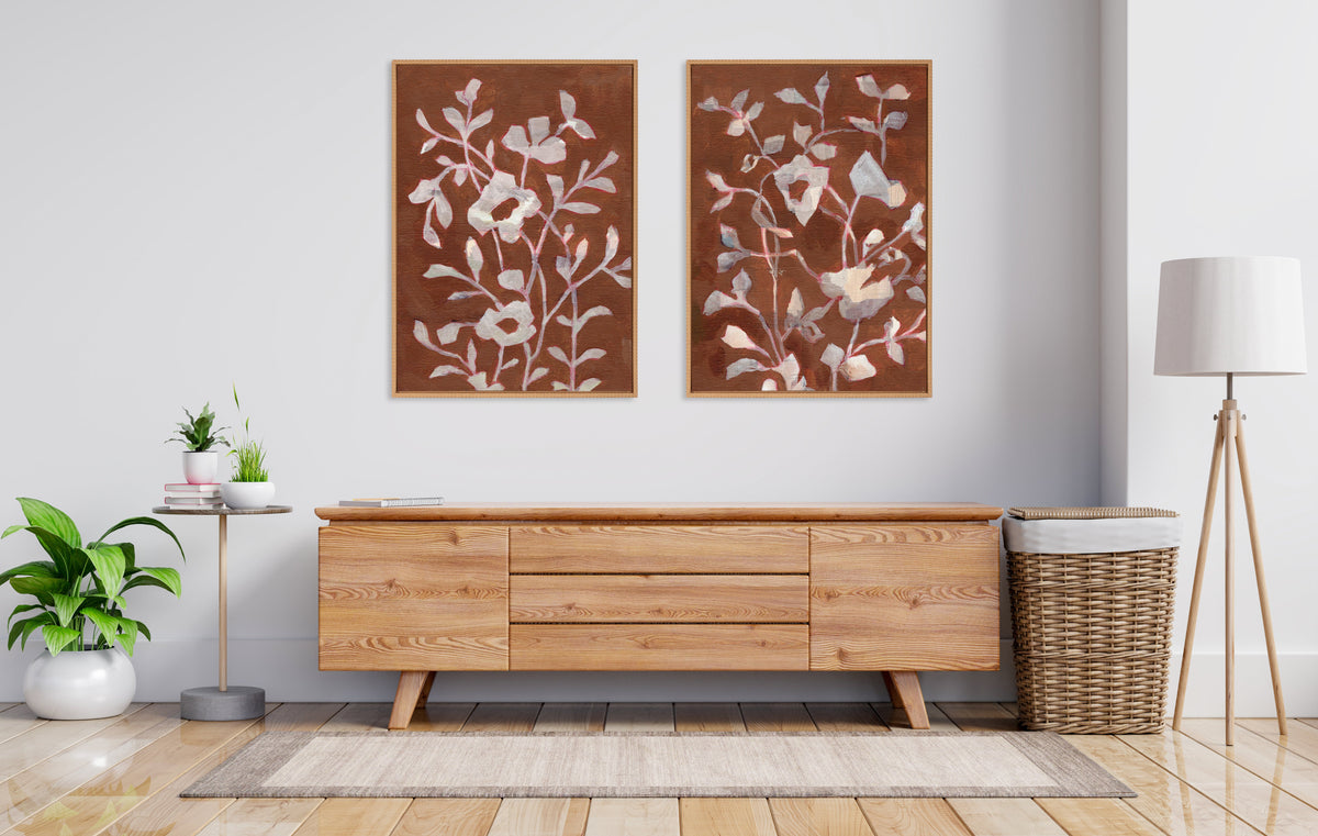 Sylvie Beaded Botanical Harmony I and II Framed Canvas Art Set by Nikita Jariwala