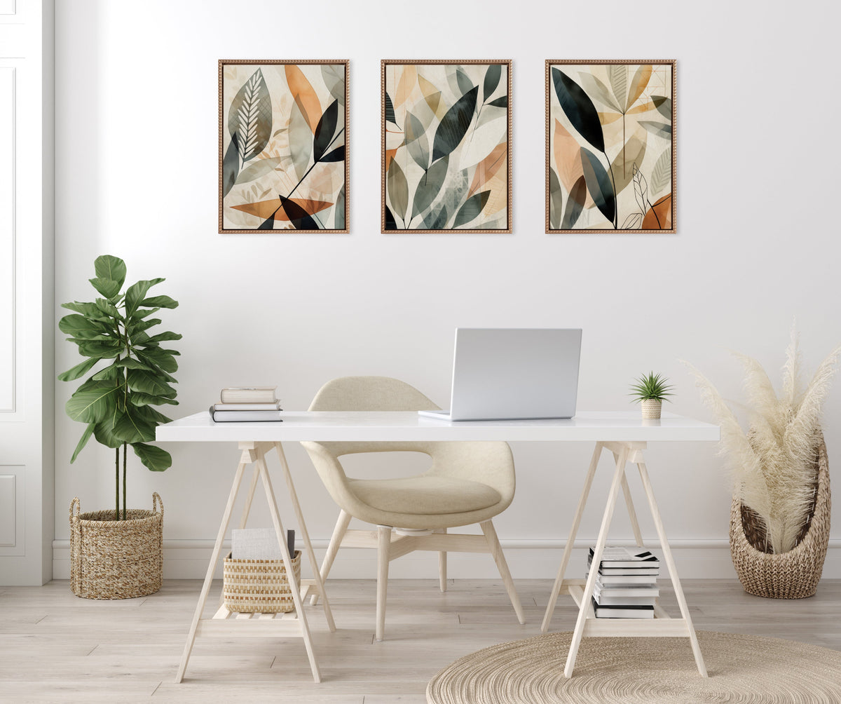 Sylvie Abstract Blue and Gray Earth Tone Botanical Framed Canvas Art Set by The Creative Bunch Studio