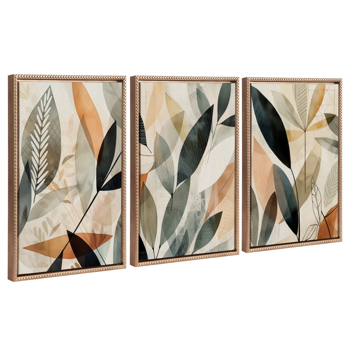 Sylvie Abstract Blue and Gray Earth Tone Botanical Framed Canvas Art Set by The Creative Bunch Studio