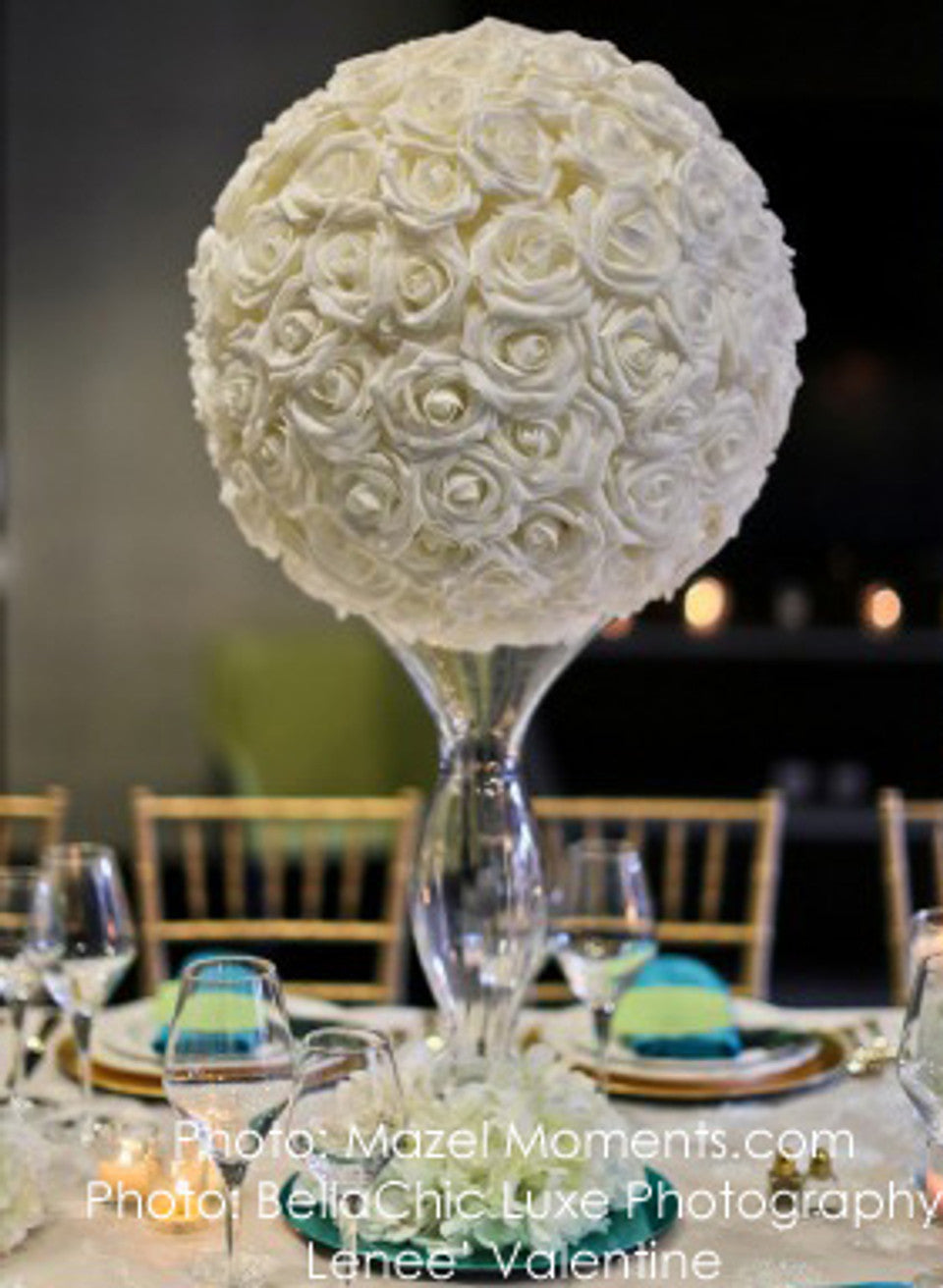 Real Feel Flower Ball - Rose - Pomander Kissing Ball - 13" White