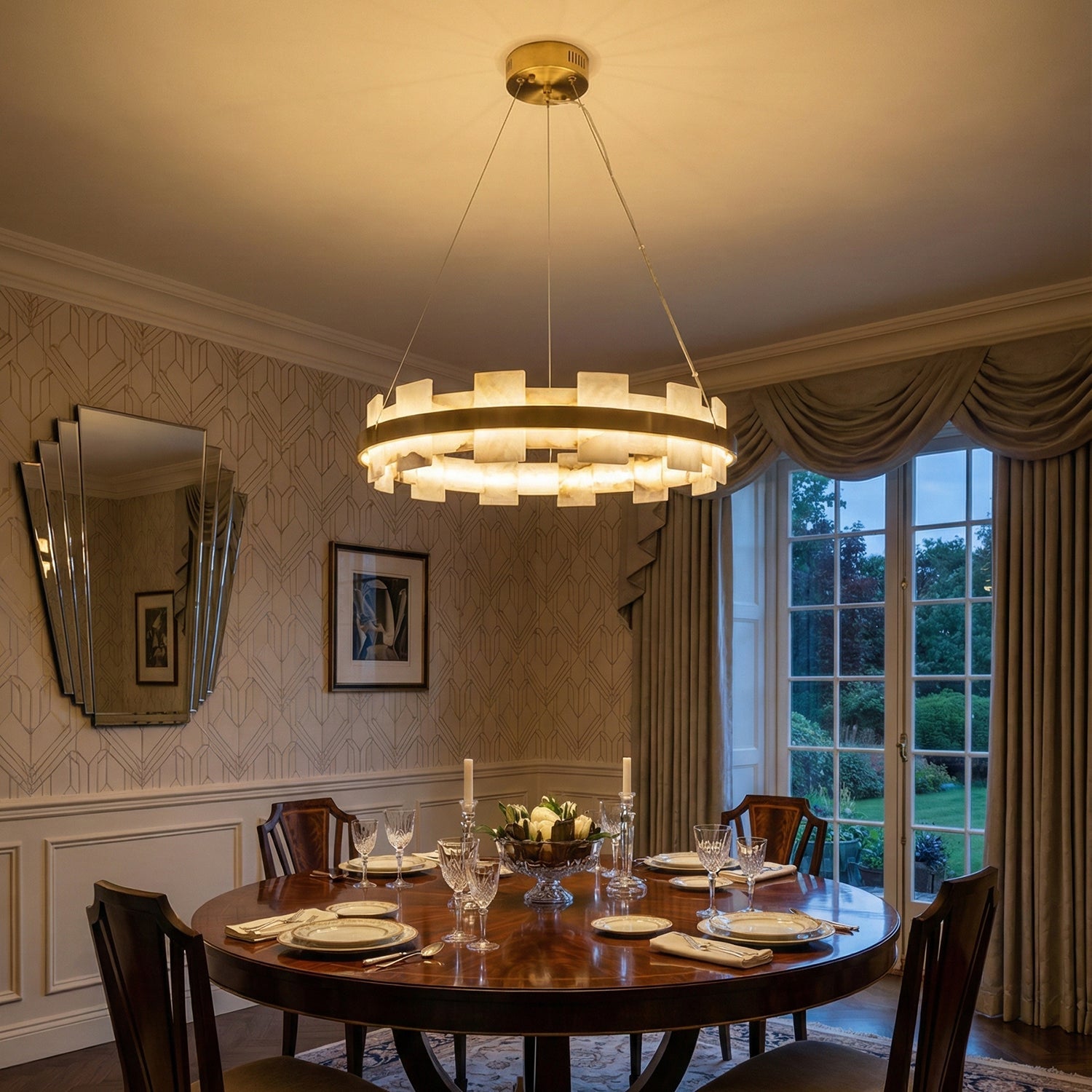 Rectangle Alabaster Annular Chandelier