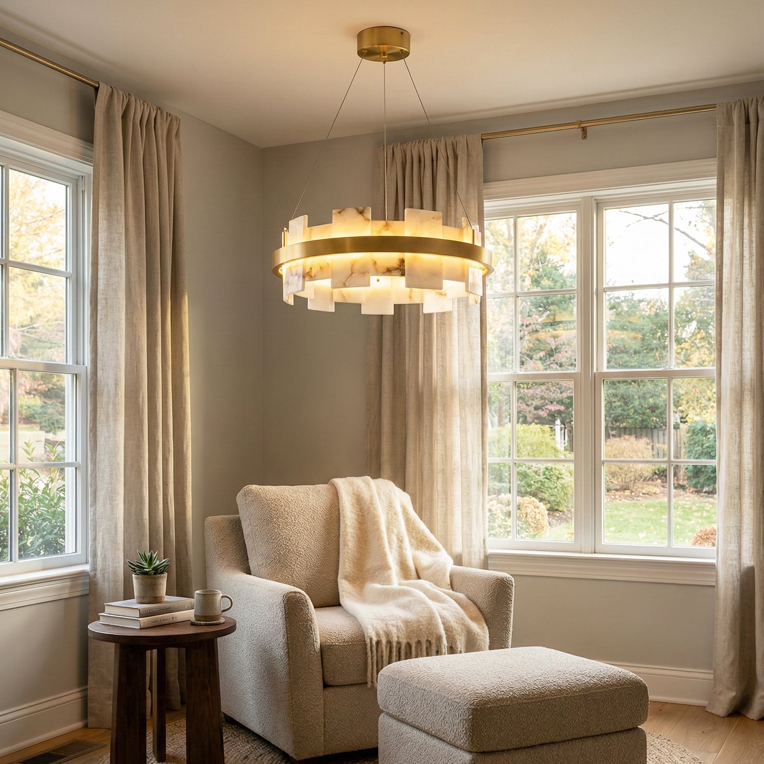 Rectangle Alabaster Annular Chandelier