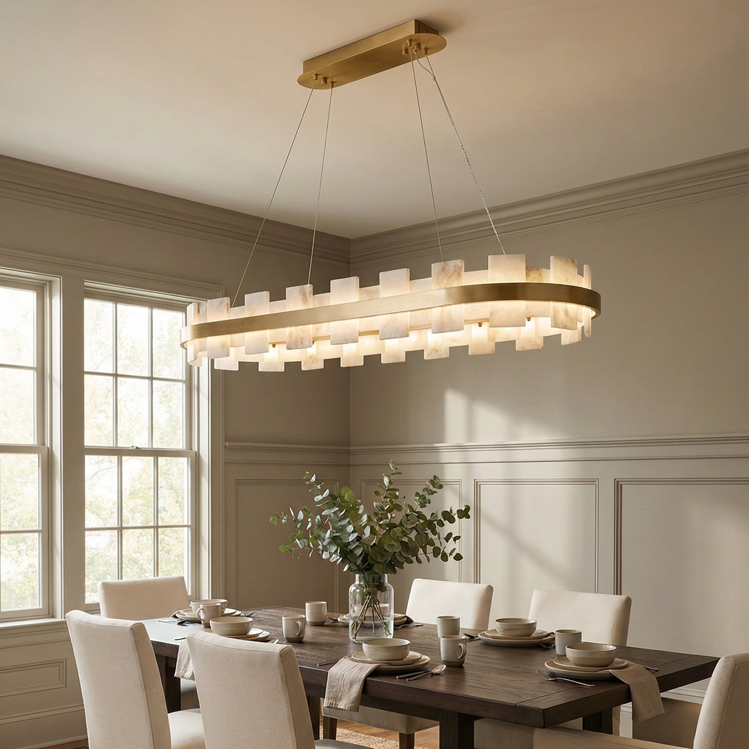 Rectangle Alabaster Annular Chandelier