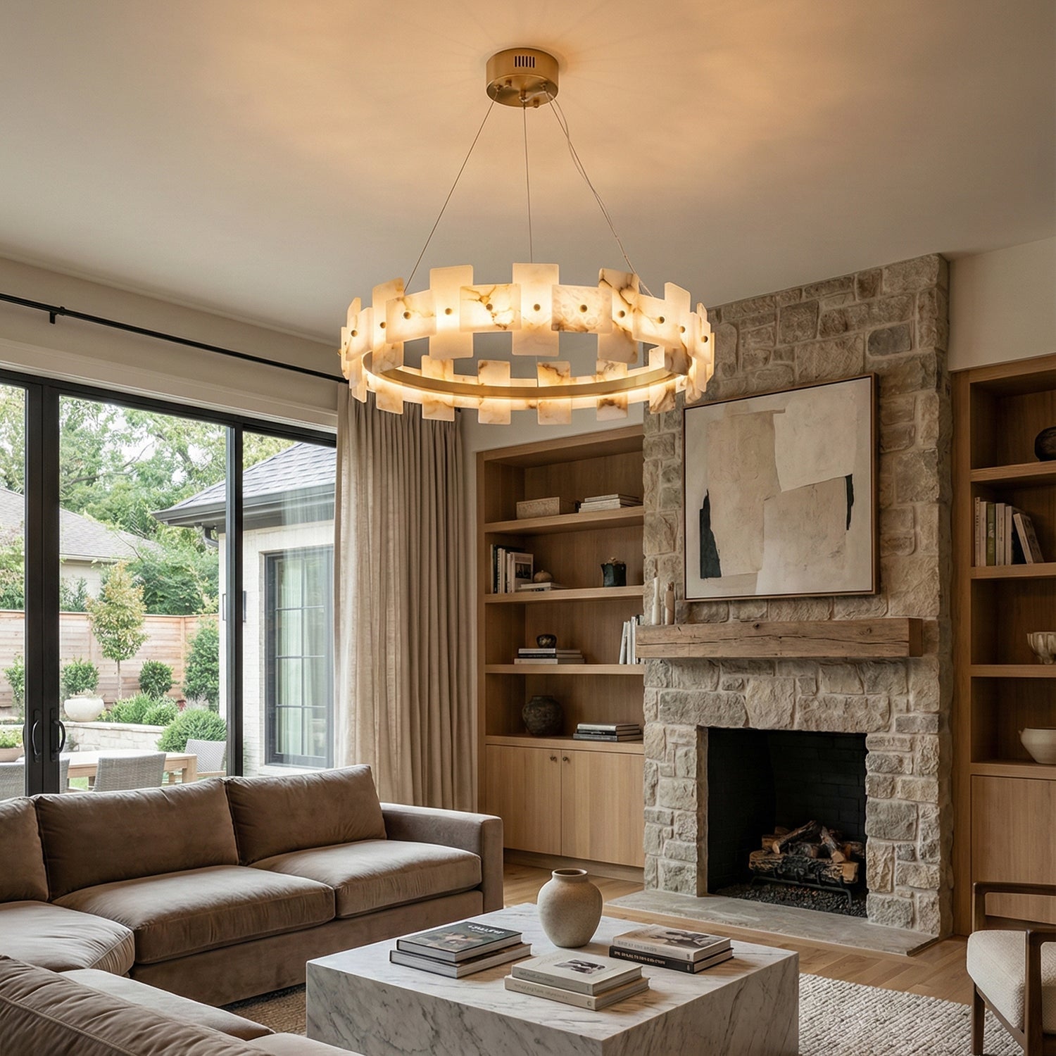 Rectangle Alabaster Annular Chandelier