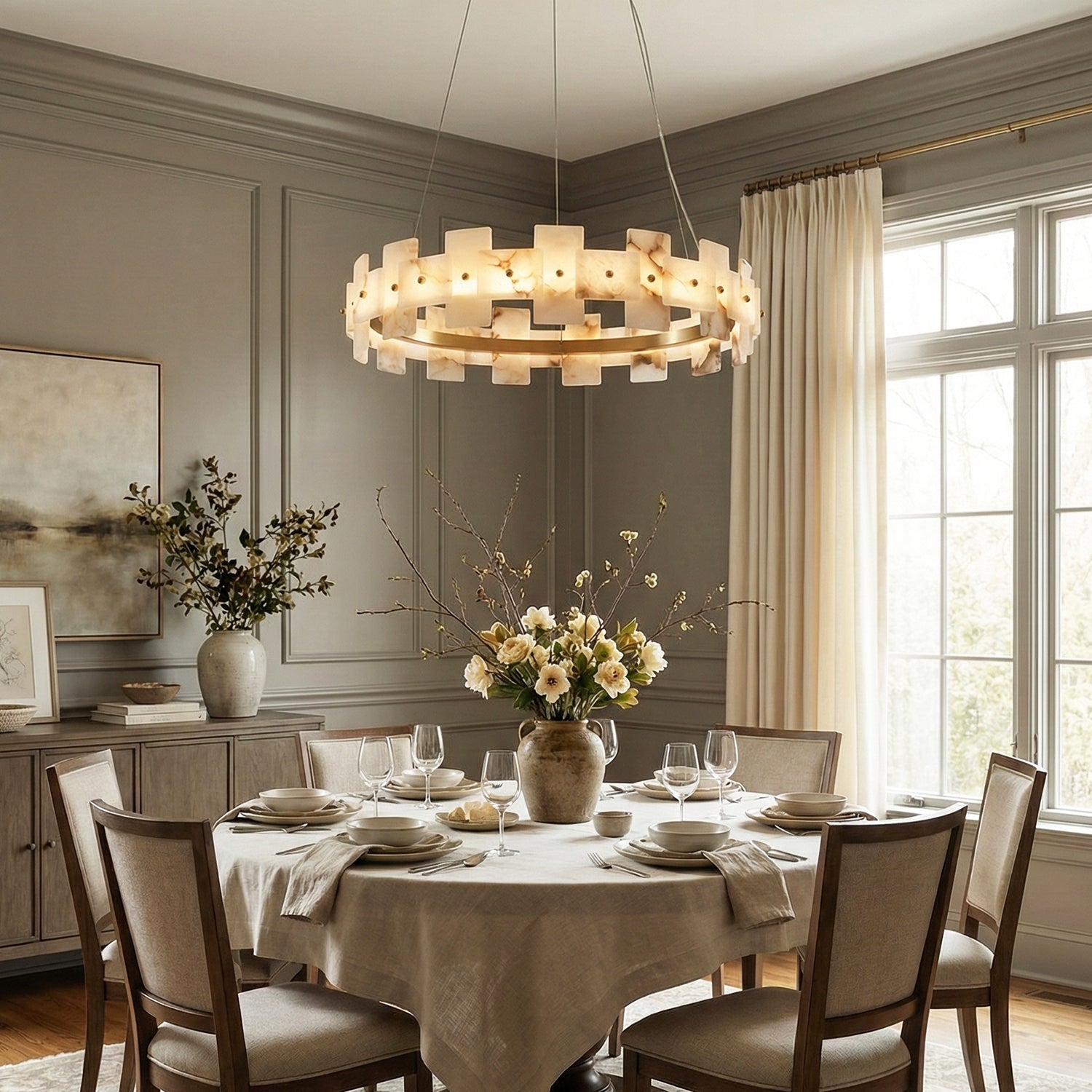 Rectangle Alabaster Annular Chandelier