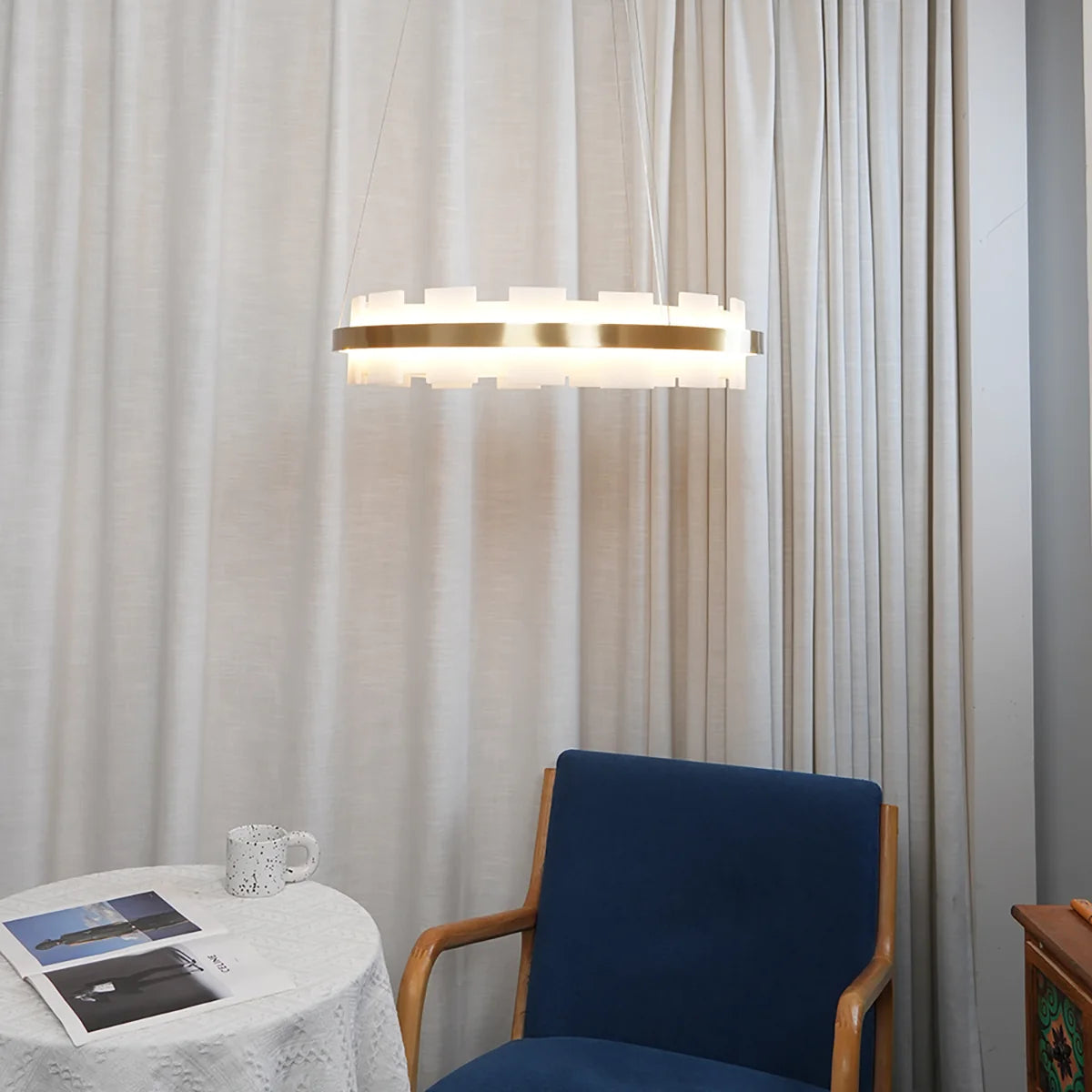 Rectangle Alabaster Annular Chandelier