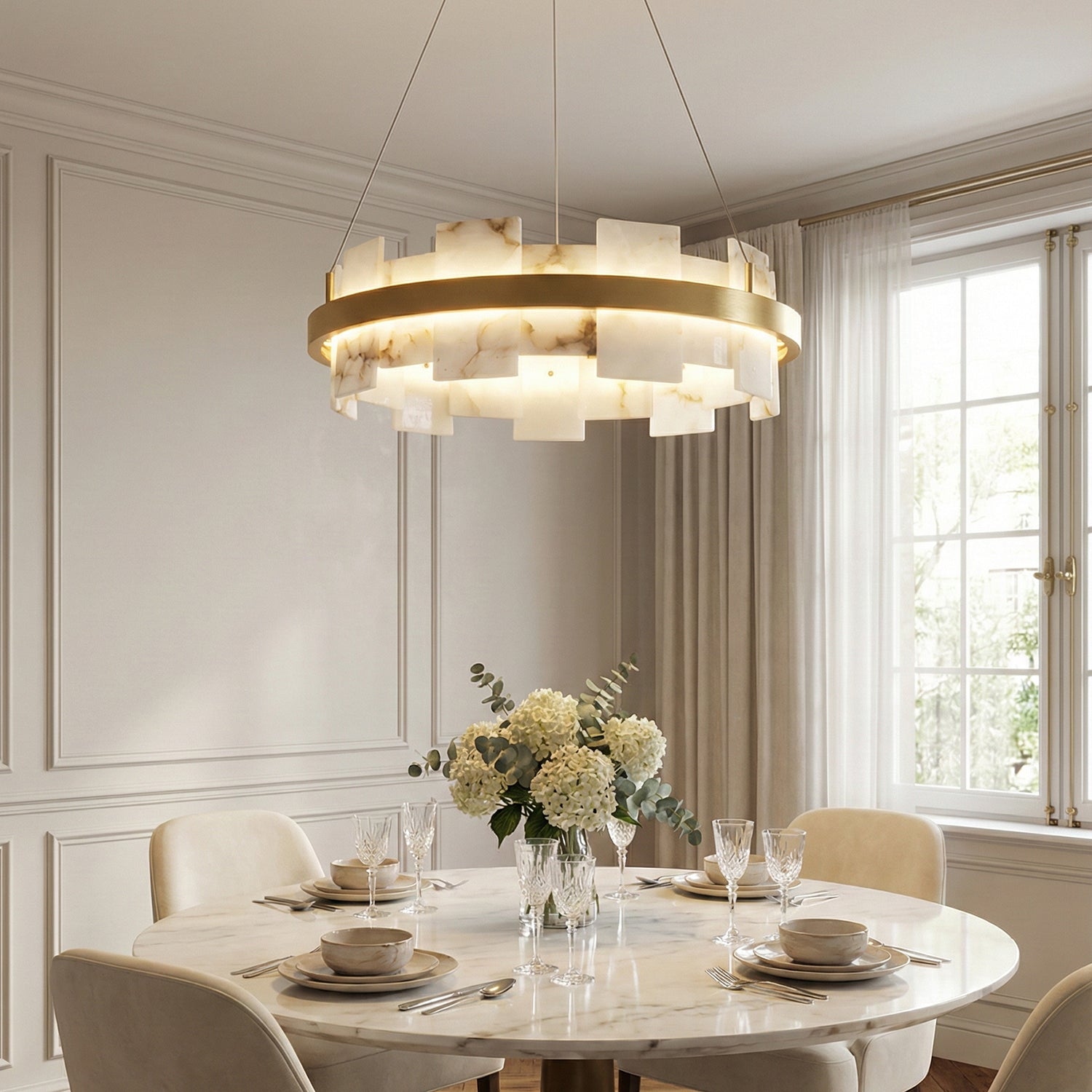 Rectangle Alabaster Annular Chandelier