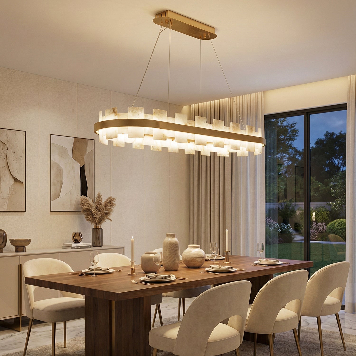 Rectangle Alabaster Annular Chandelier