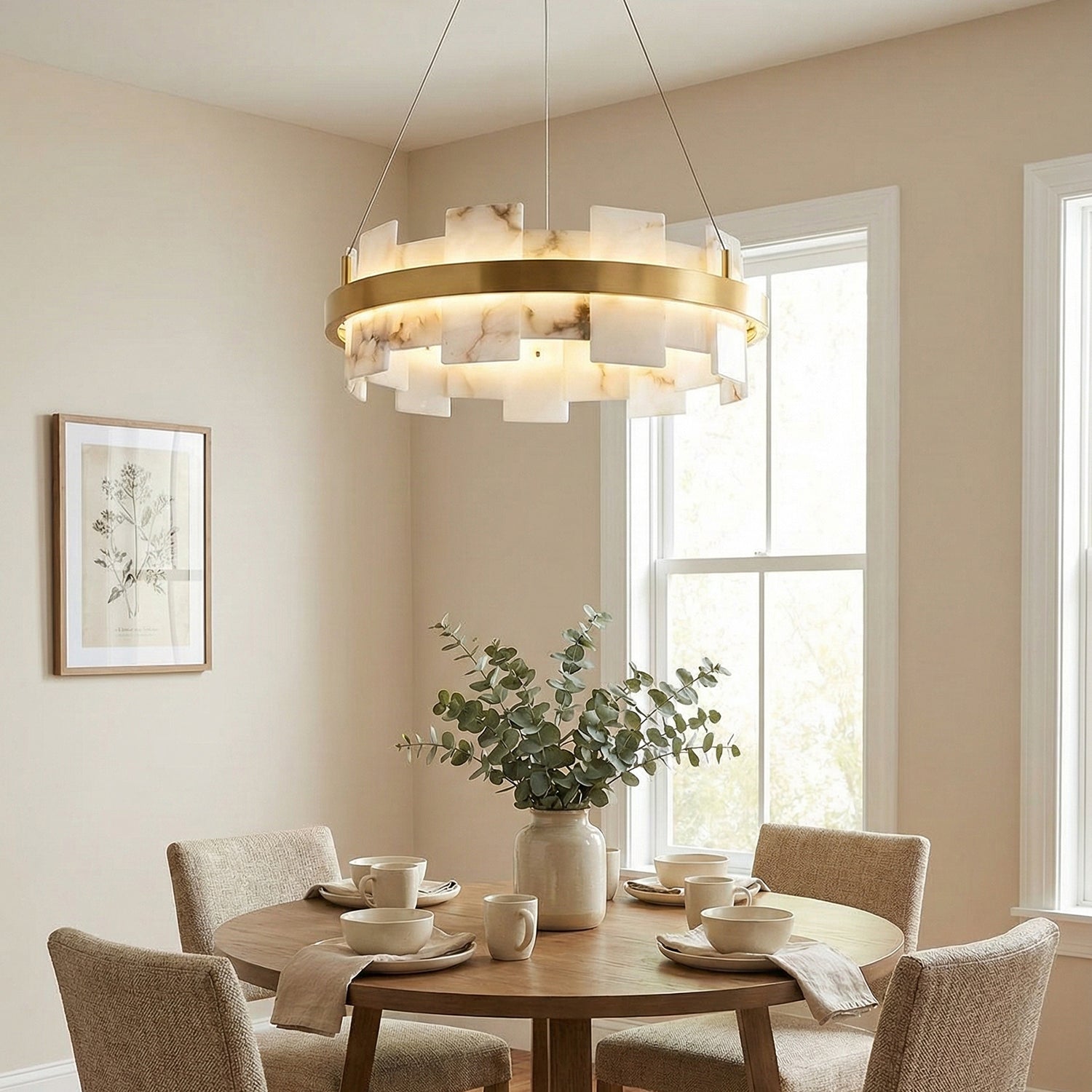 Rectangle Alabaster Annular Chandelier