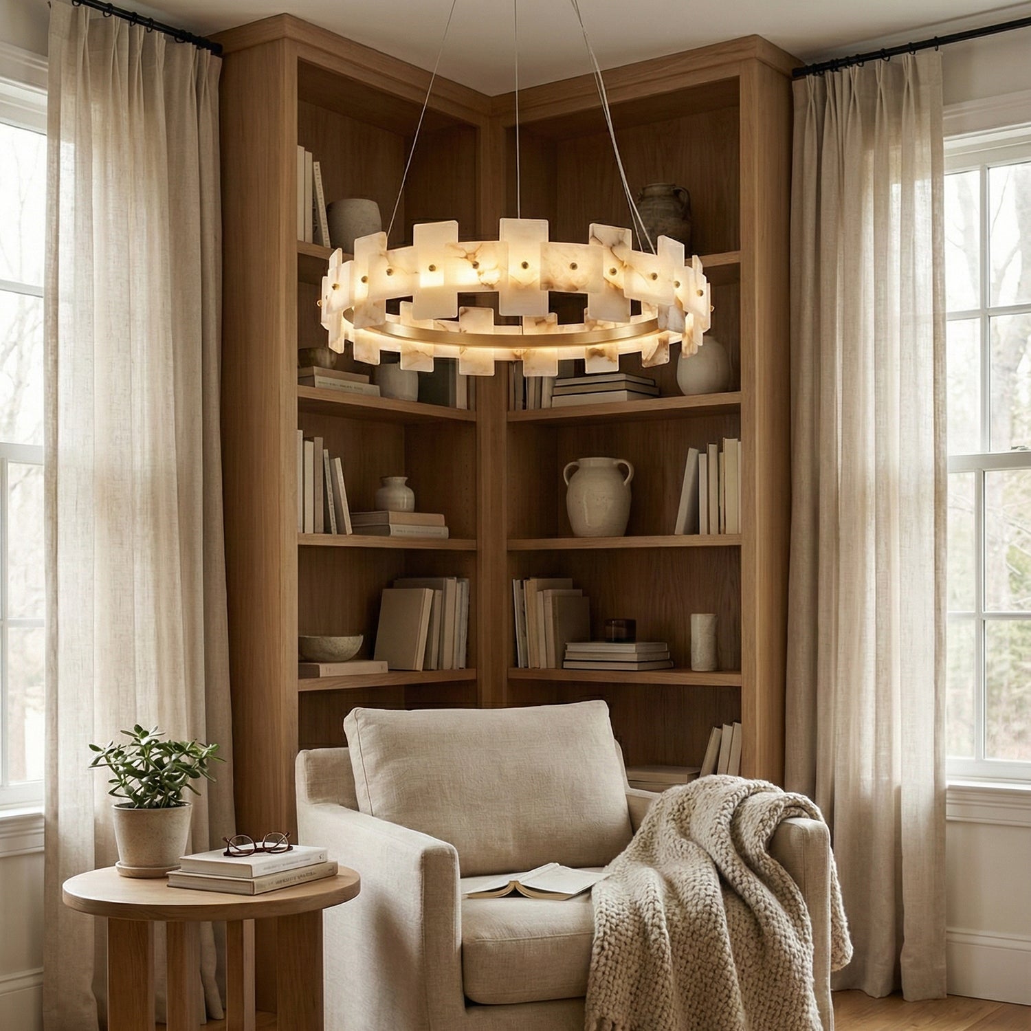 Rectangle Alabaster Annular Chandelier