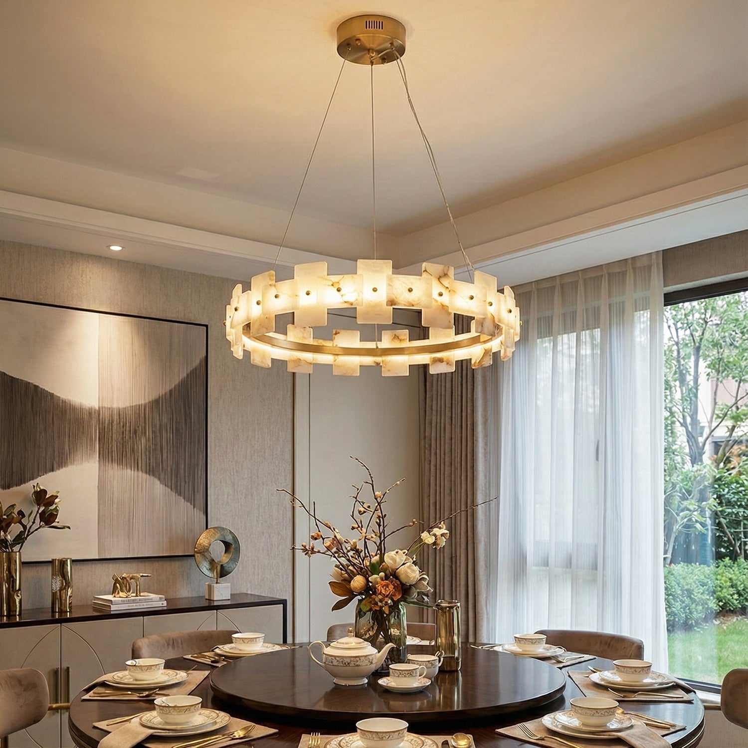 Rectangle Alabaster Annular Chandelier