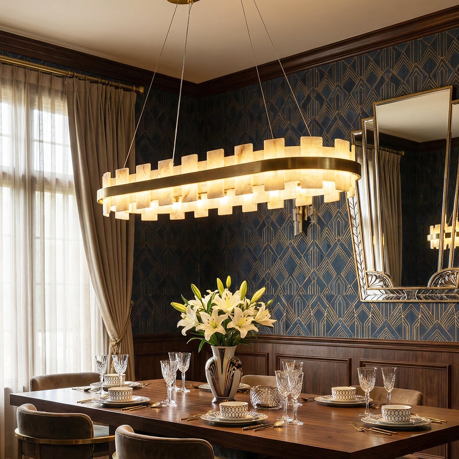 Rectangle Alabaster Annular Chandelier