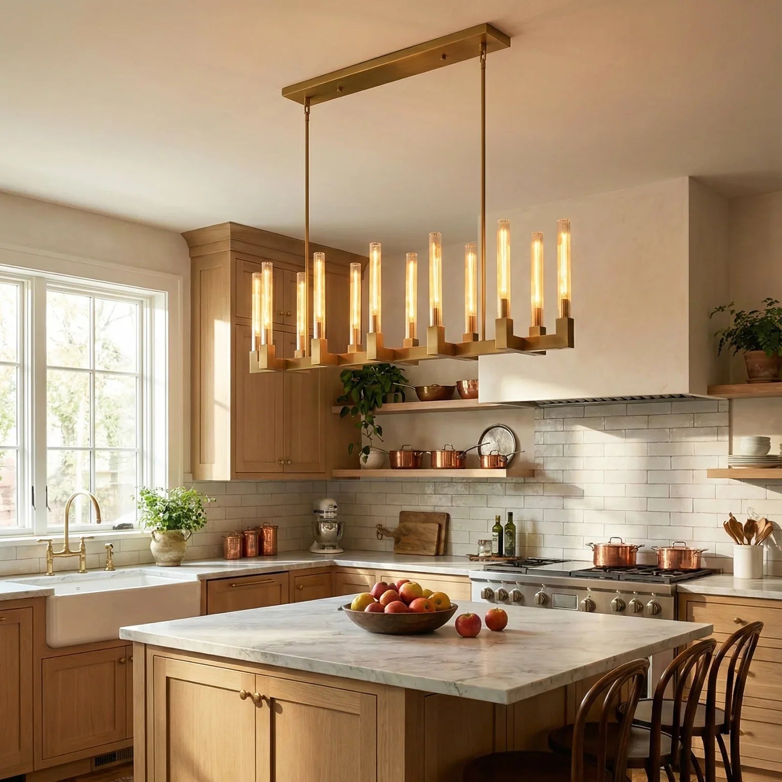 Round Brass Linear Chandelier