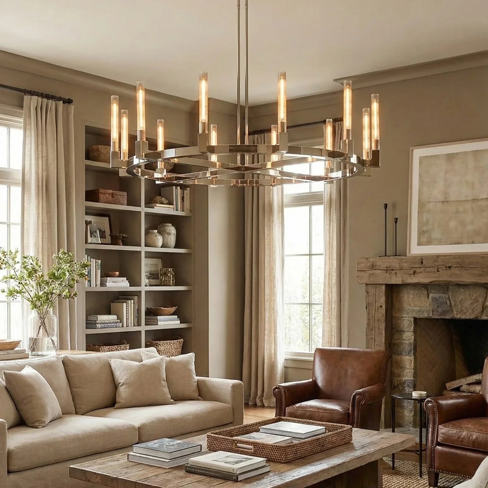 Round Brass Linear Chandelier