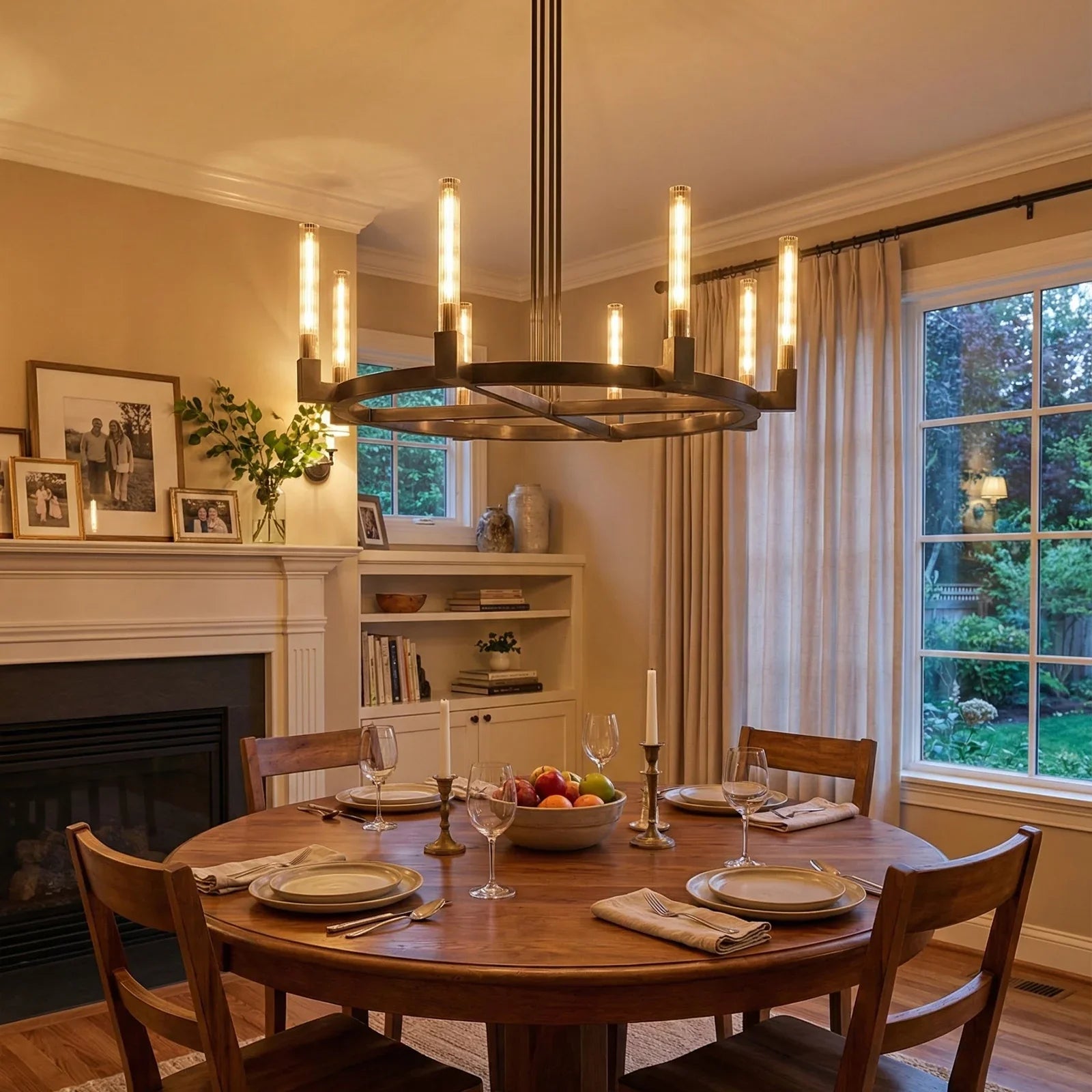 Round Brass Linear Chandelier
