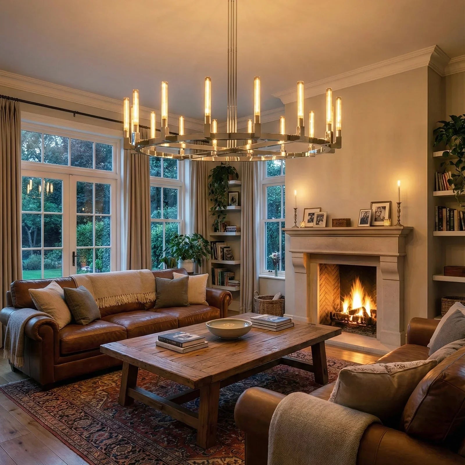Round Brass Linear Chandelier