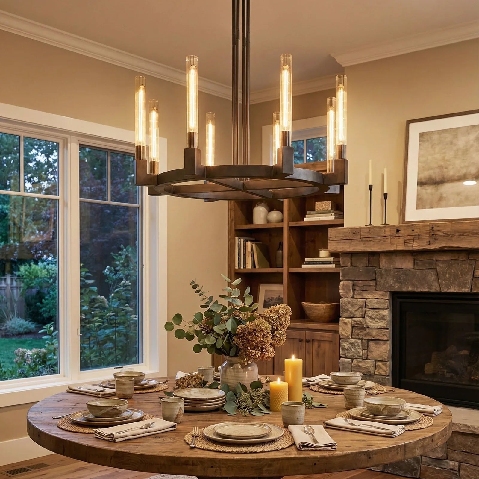 Round Brass Linear Chandelier