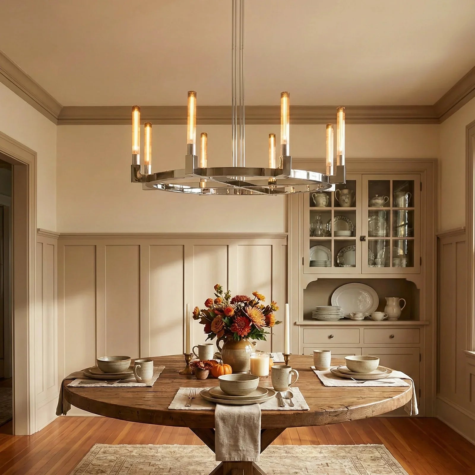 Round Brass Linear Chandelier