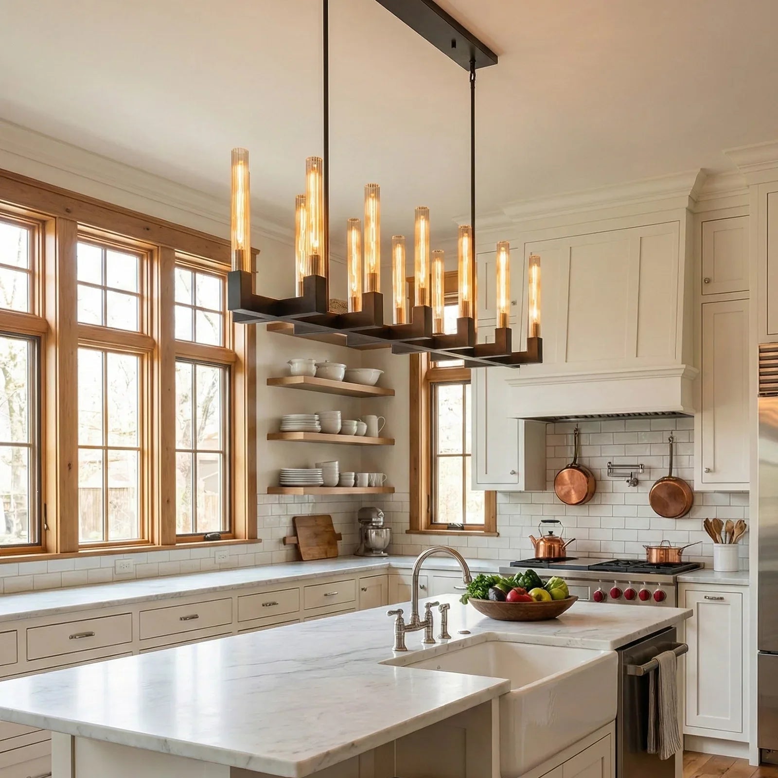 Round Brass Linear Chandelier