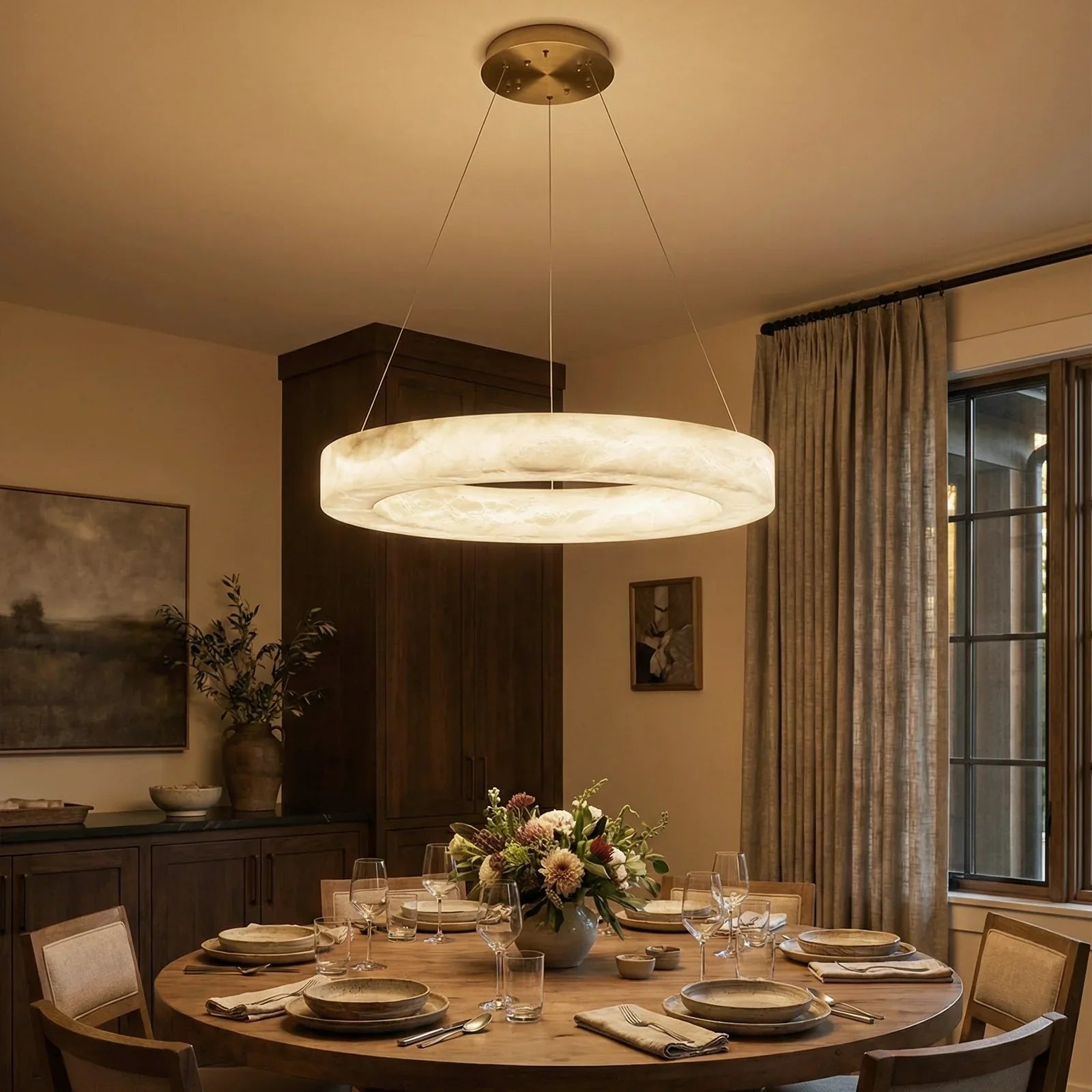Round Ring Shaped Alabaster Chandelier