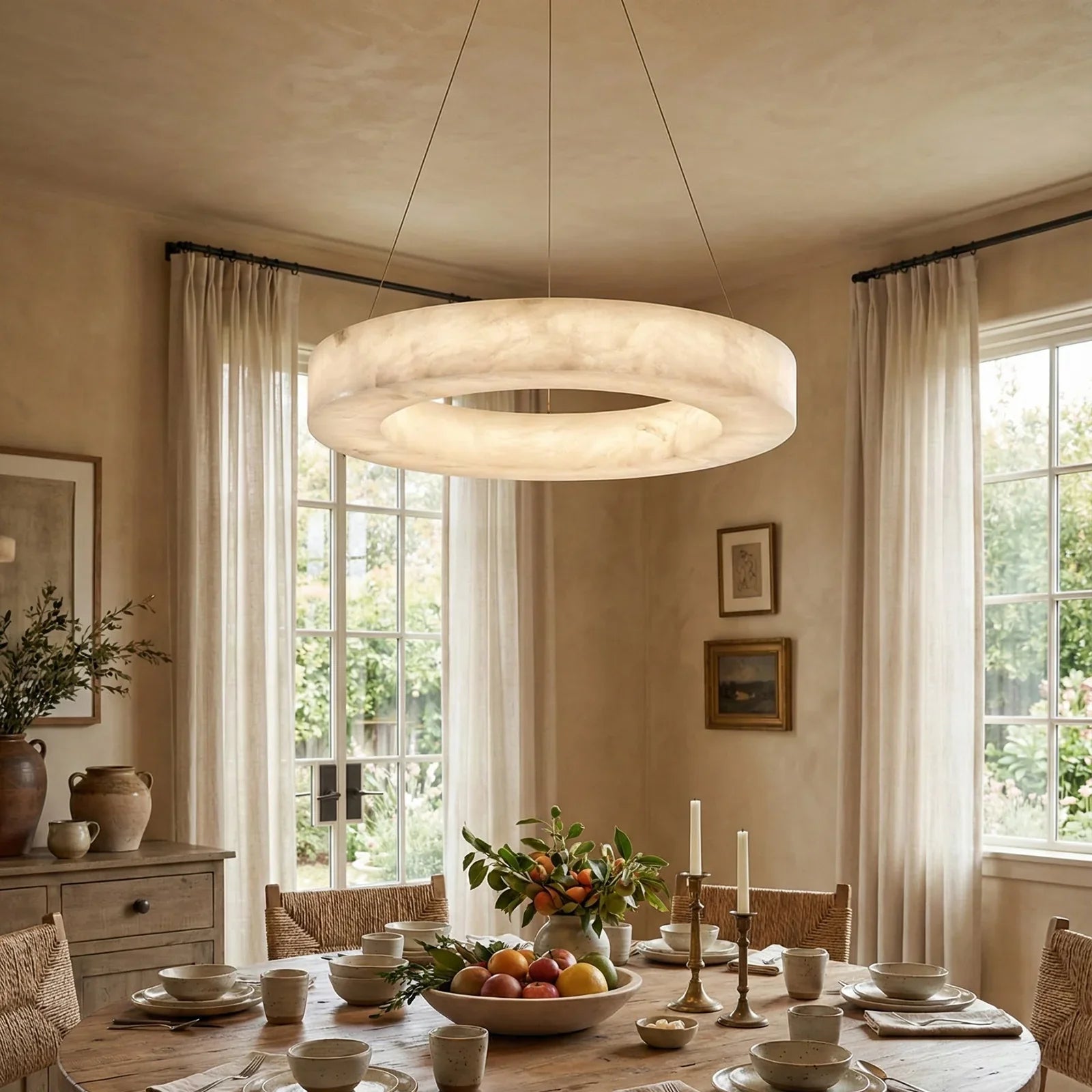 Round Ring Shaped Alabaster Chandelier