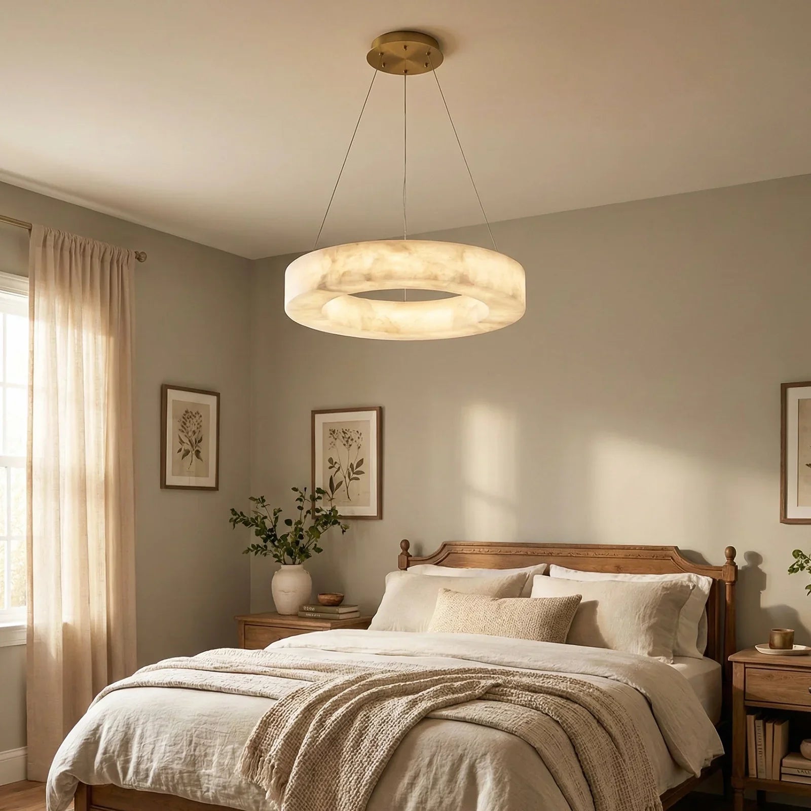 Round Ring Shaped Alabaster Chandelier