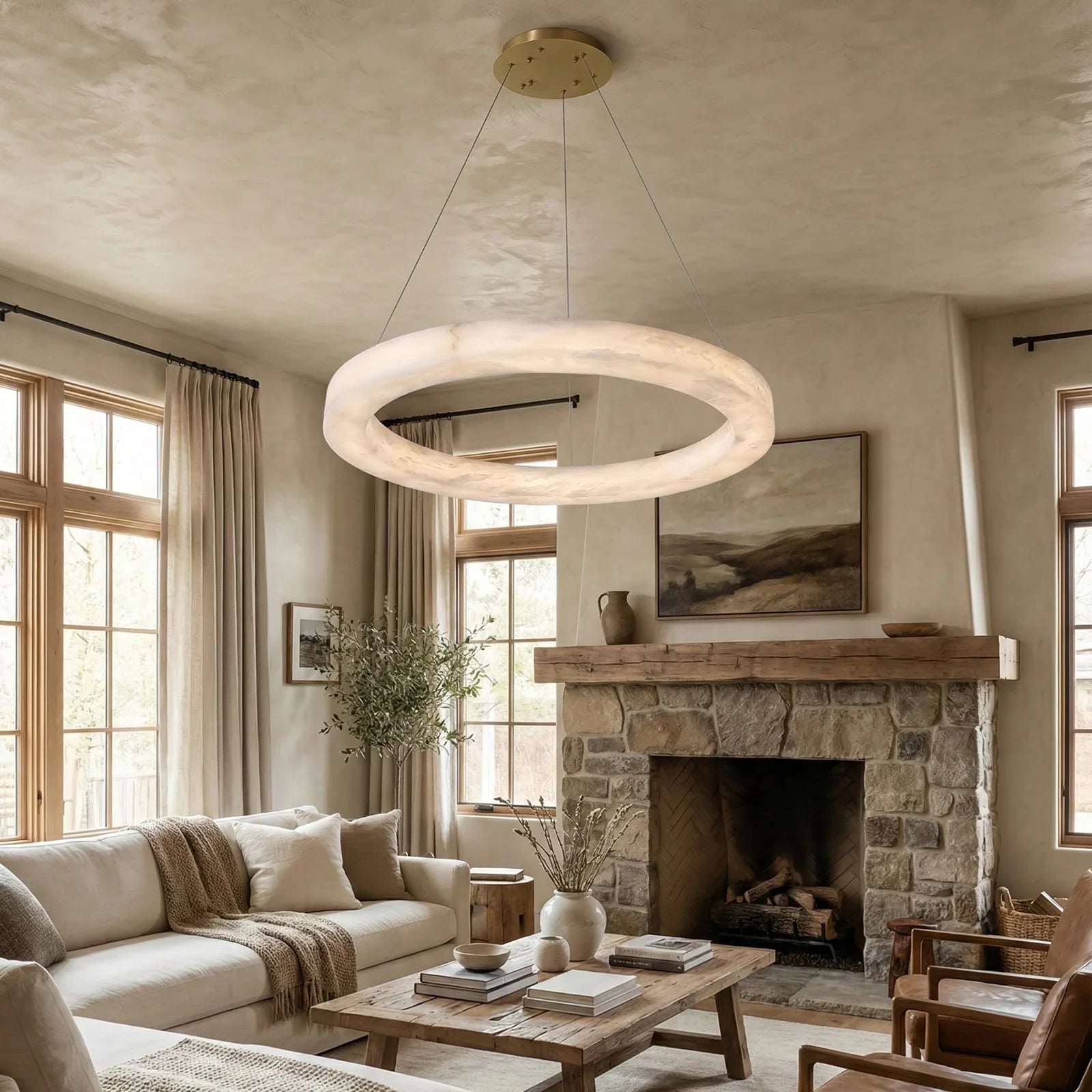 Round Ring Shaped Alabaster Chandelier