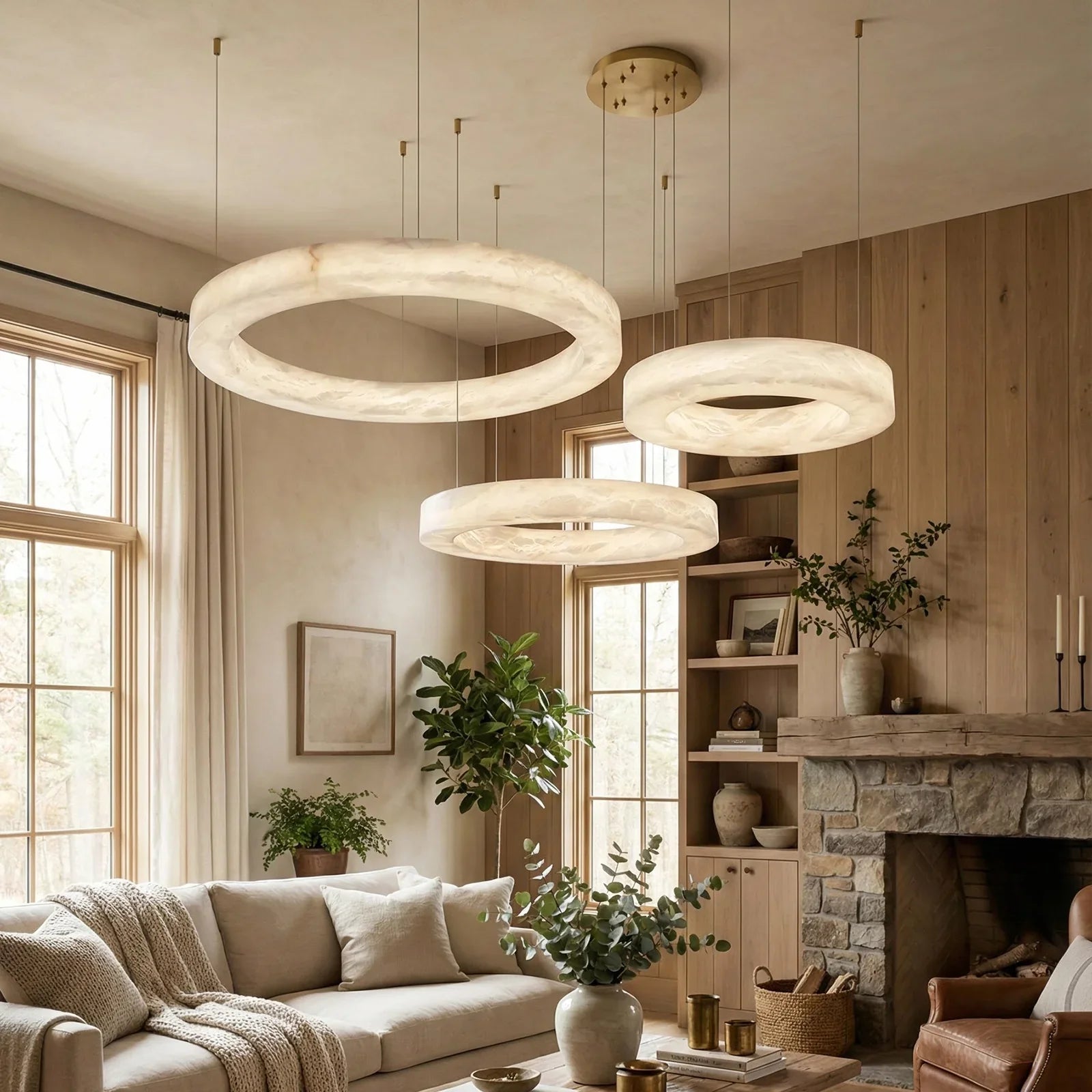 Round Ring Shaped Alabaster Chandelier